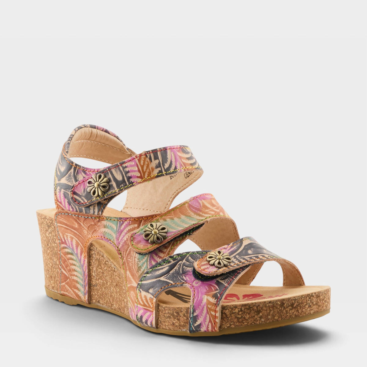 L'Artiste Bonvoyage sandals in Navy Multi, front view