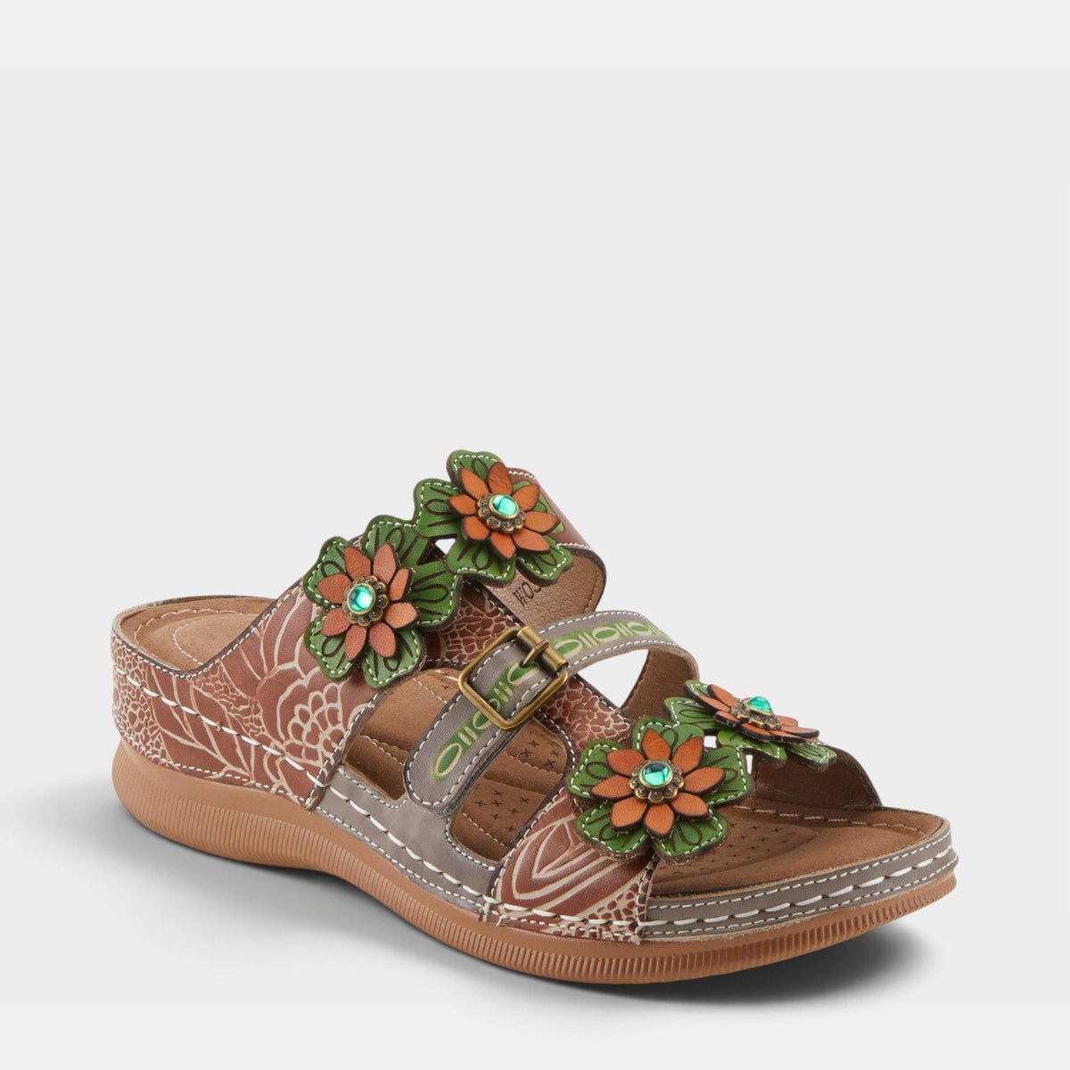 L'Artiste Brash sandals in Brown Multi, front view