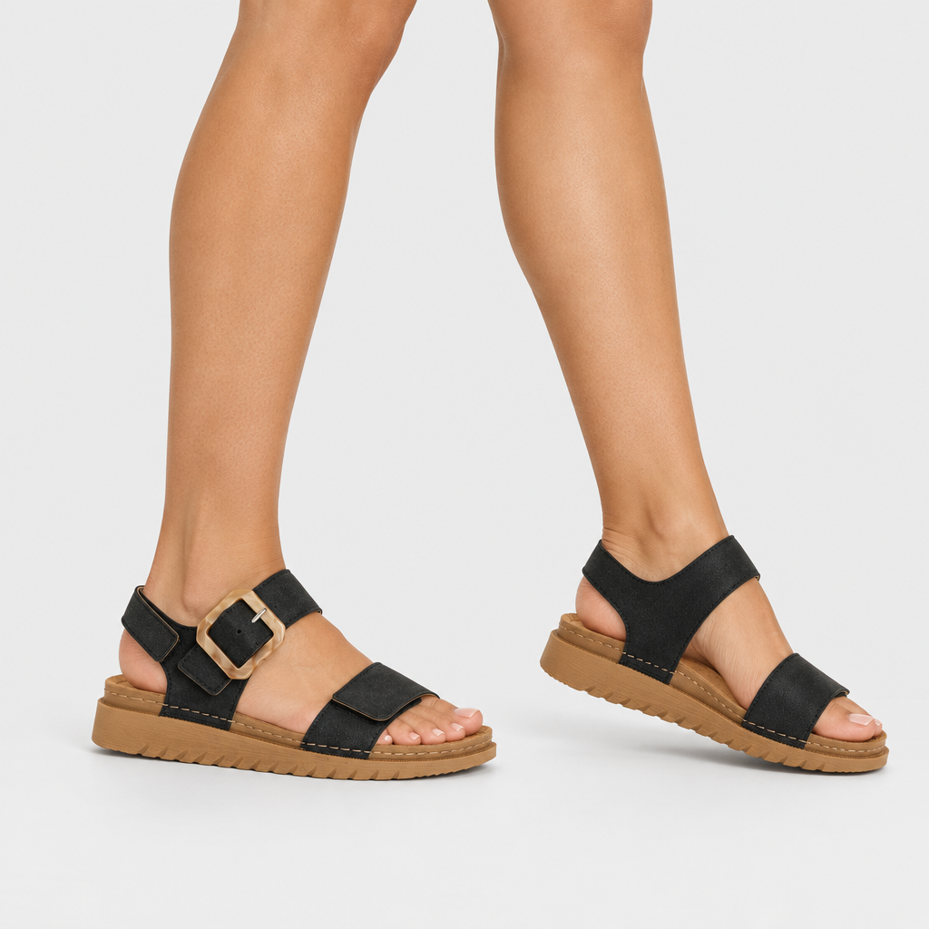 Flexus Bravies Black Sandal - on-foot view