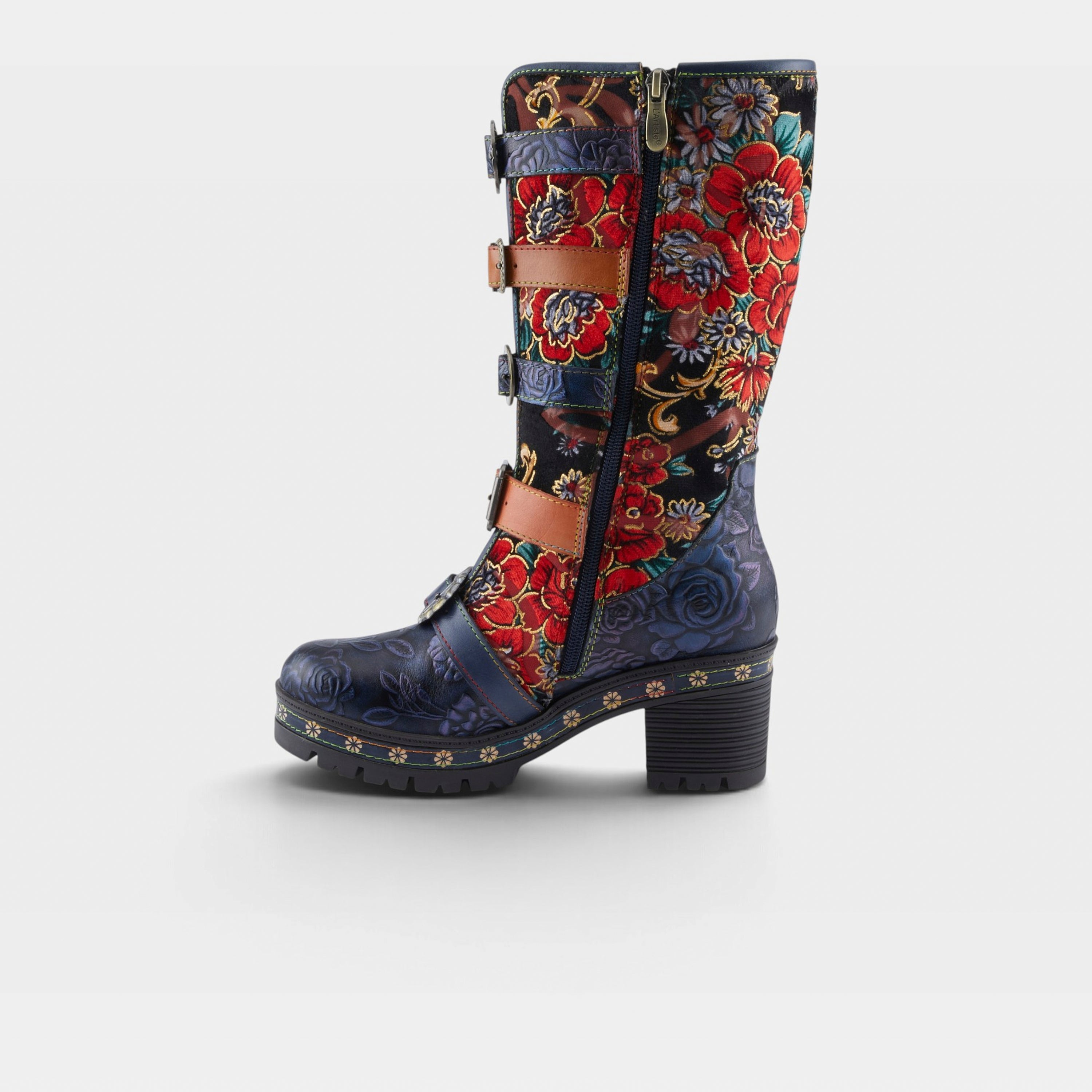 L'Artiste Brazen boots in Navy Multi, side view