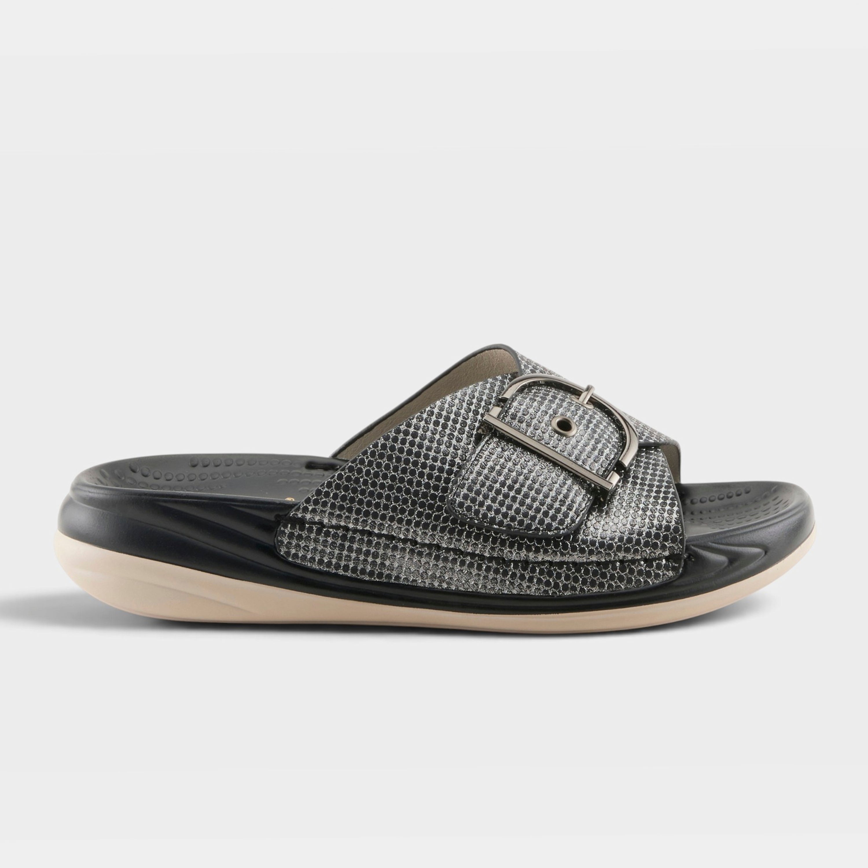 Flexus Brewer Black Metallic Sandal