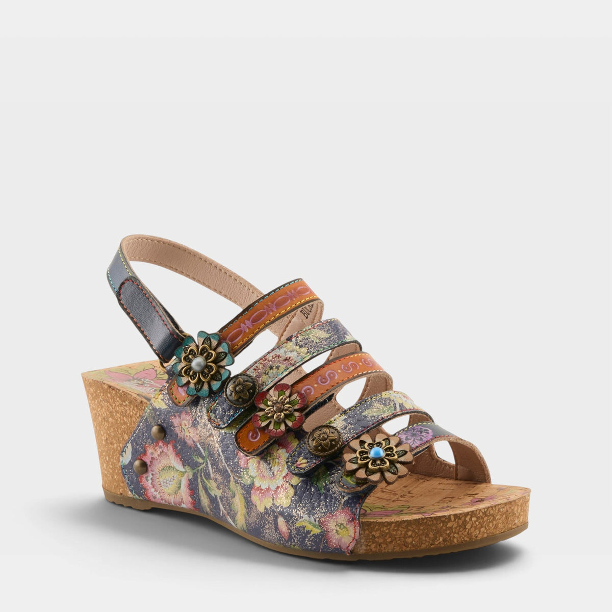 L'Artiste BUCKLEITUP SANDALS in NAVY MULTI, front view