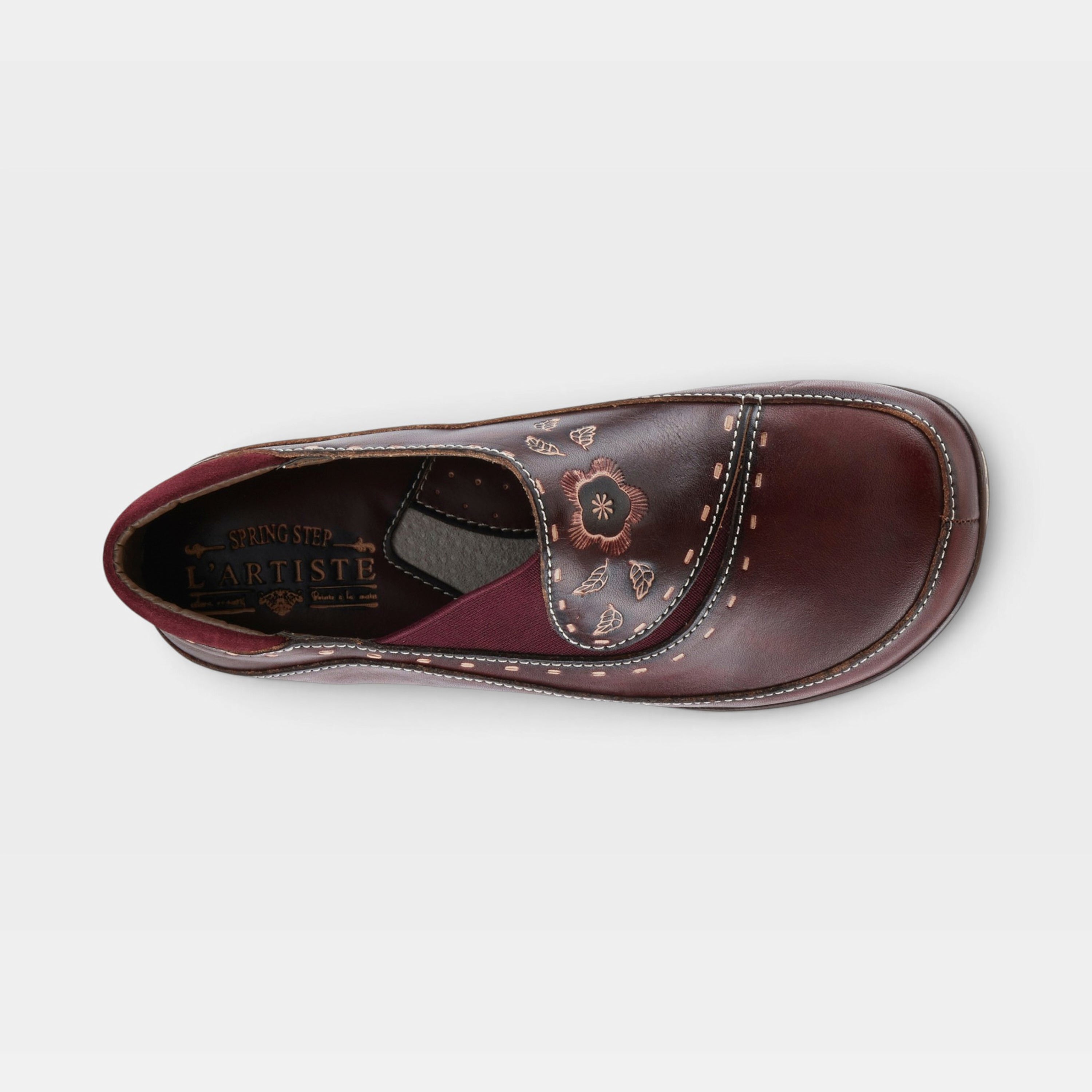 L'Artiste Burbank clogs in Bordeaux, top view