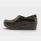 L'Artiste Burbank clogs in Olive Green, side view