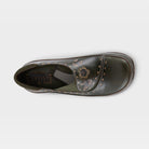 L'Artiste Burbank clogs in Olive Green, top view