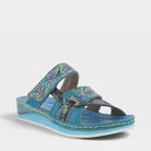 L'Artiste Caiman Slide Sandal in AQUA MULTI, front view