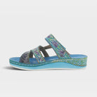 L'Artiste Caiman slide sandals in Aqua Multi, side view