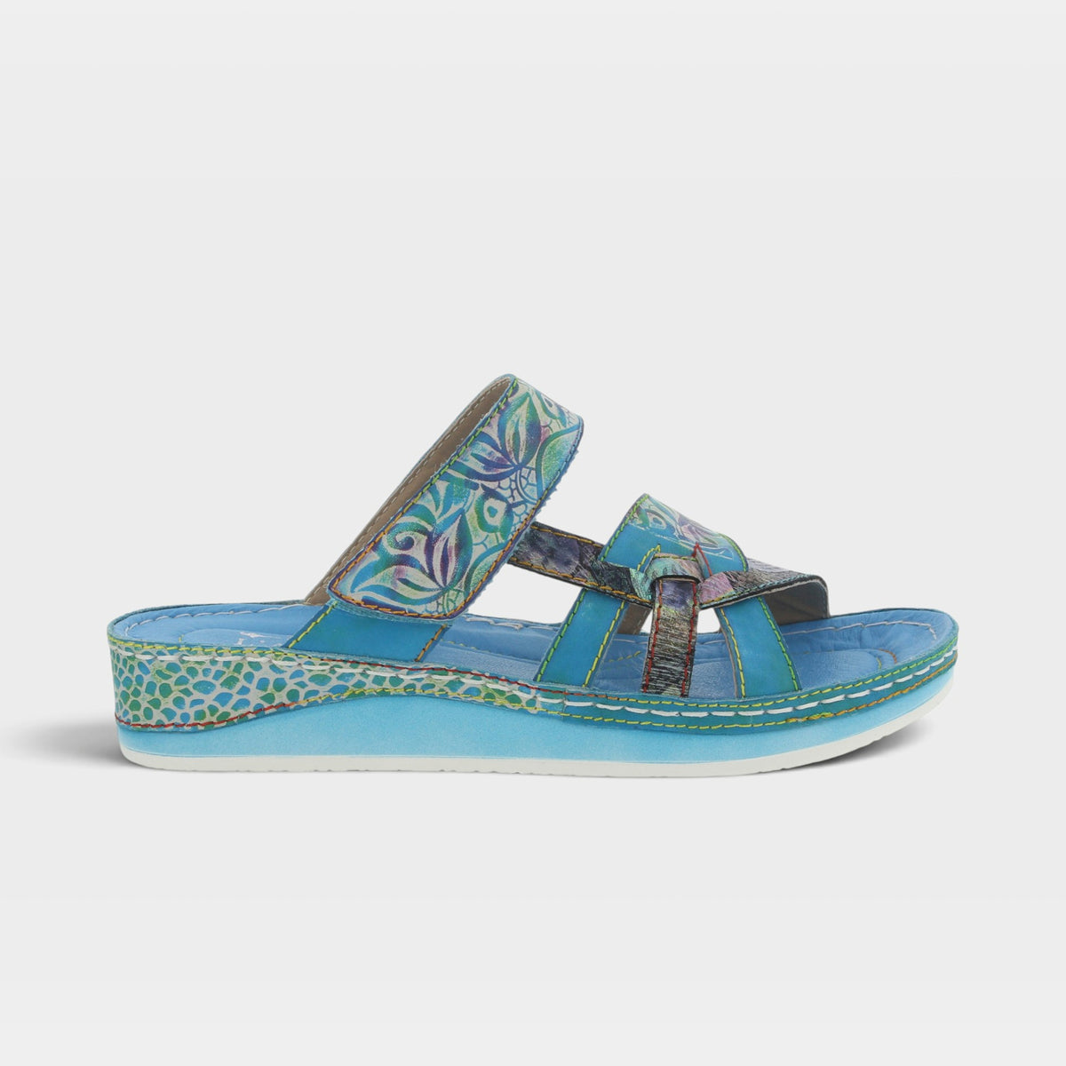 L'Artiste Caiman slide sandals in Aqua Multi, hero view