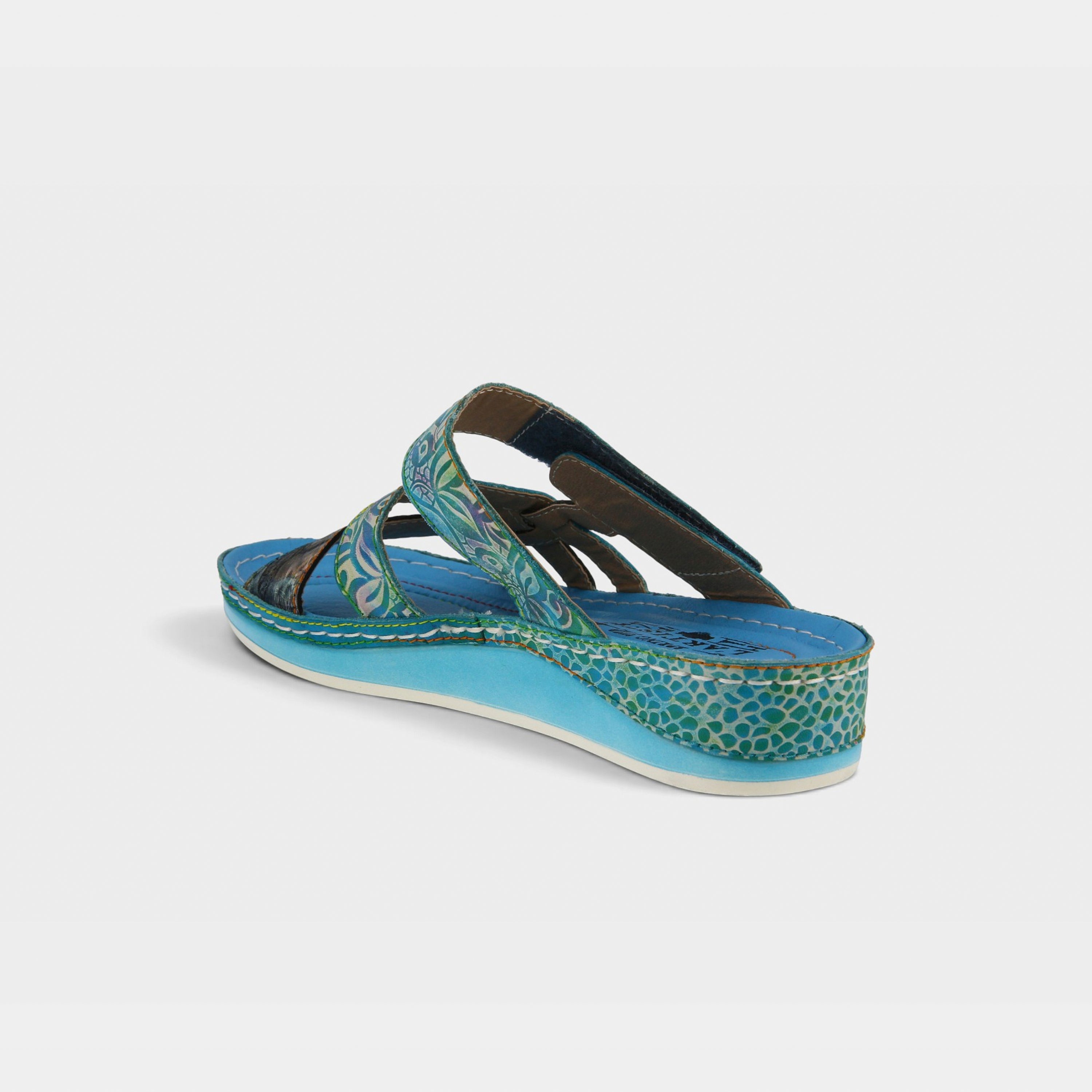 L'Artiste Caiman slide sandals in Aqua Multi, alternate angle view
