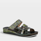 L'Artiste Caiman Slide Sandal in BLACK MULTI, front view