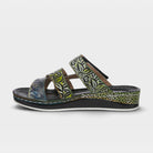 L'Artiste Caiman slide sandals in Black Multi, side view
