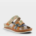 L'Artiste Caiman Slide Sandal in CAMEL MULTI, front view