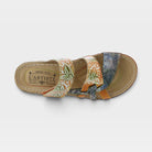 L'Artiste Caiman slide sandals in Camel Multi, top view