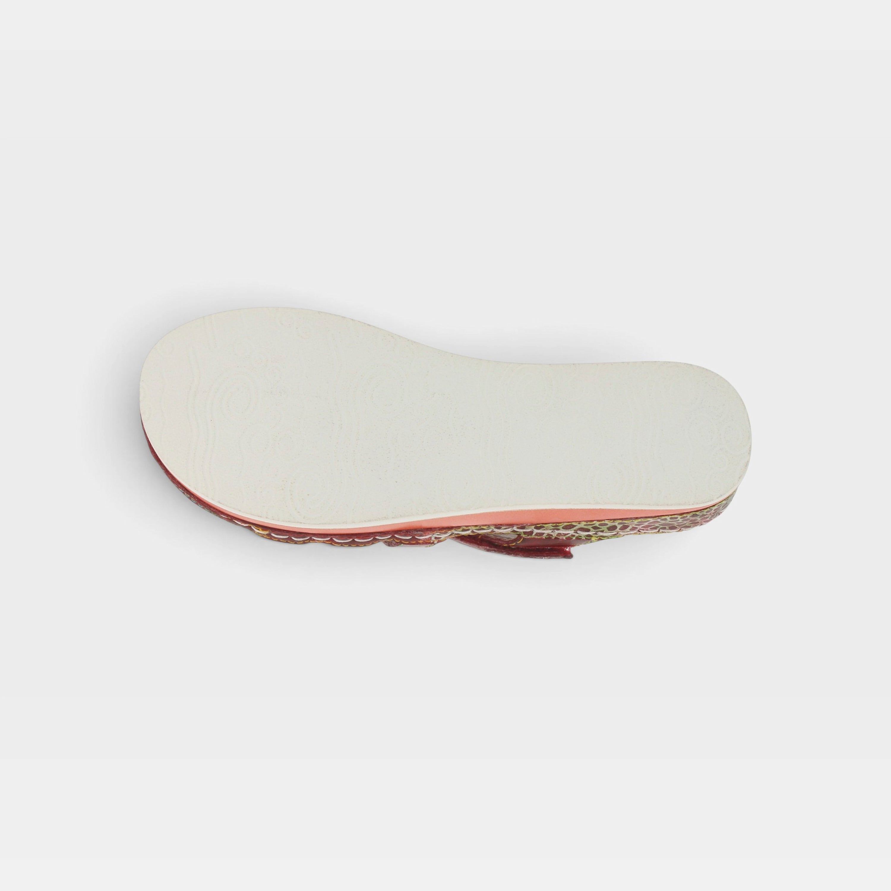L'Artiste Caiman slide sandals in Red Multi, outsole view