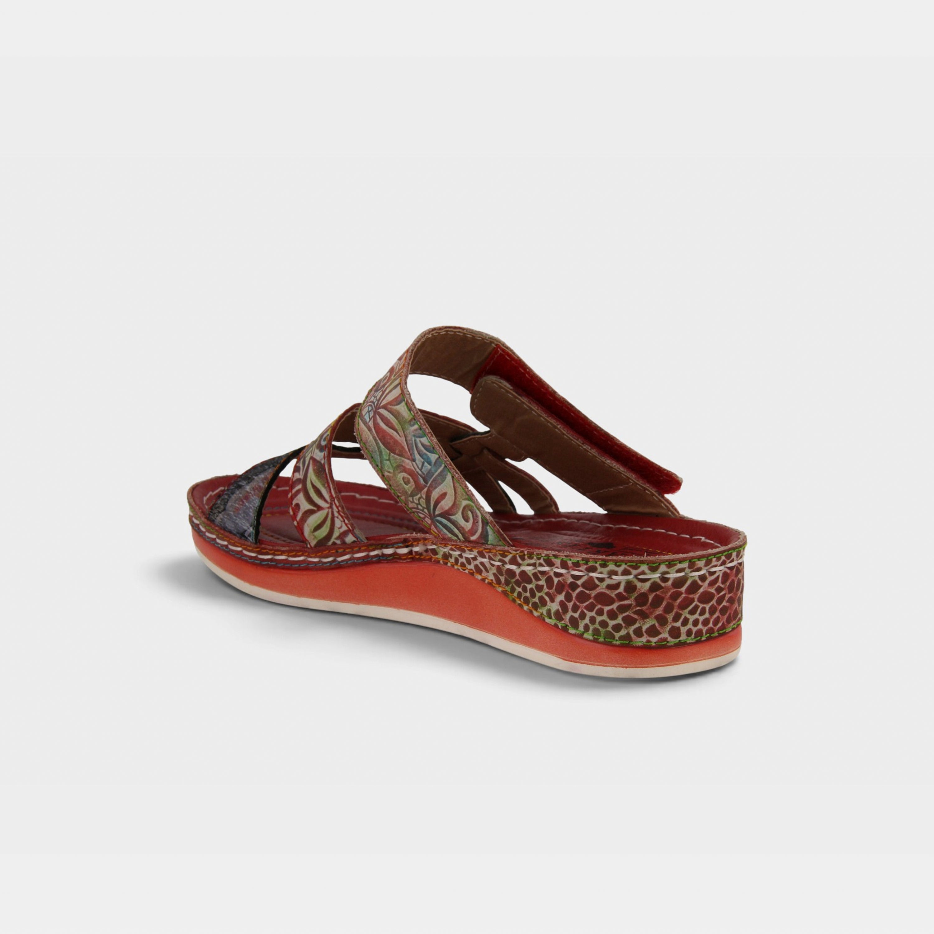 L'Artiste Caiman slide sandals in Red Multi, alternate angle view
