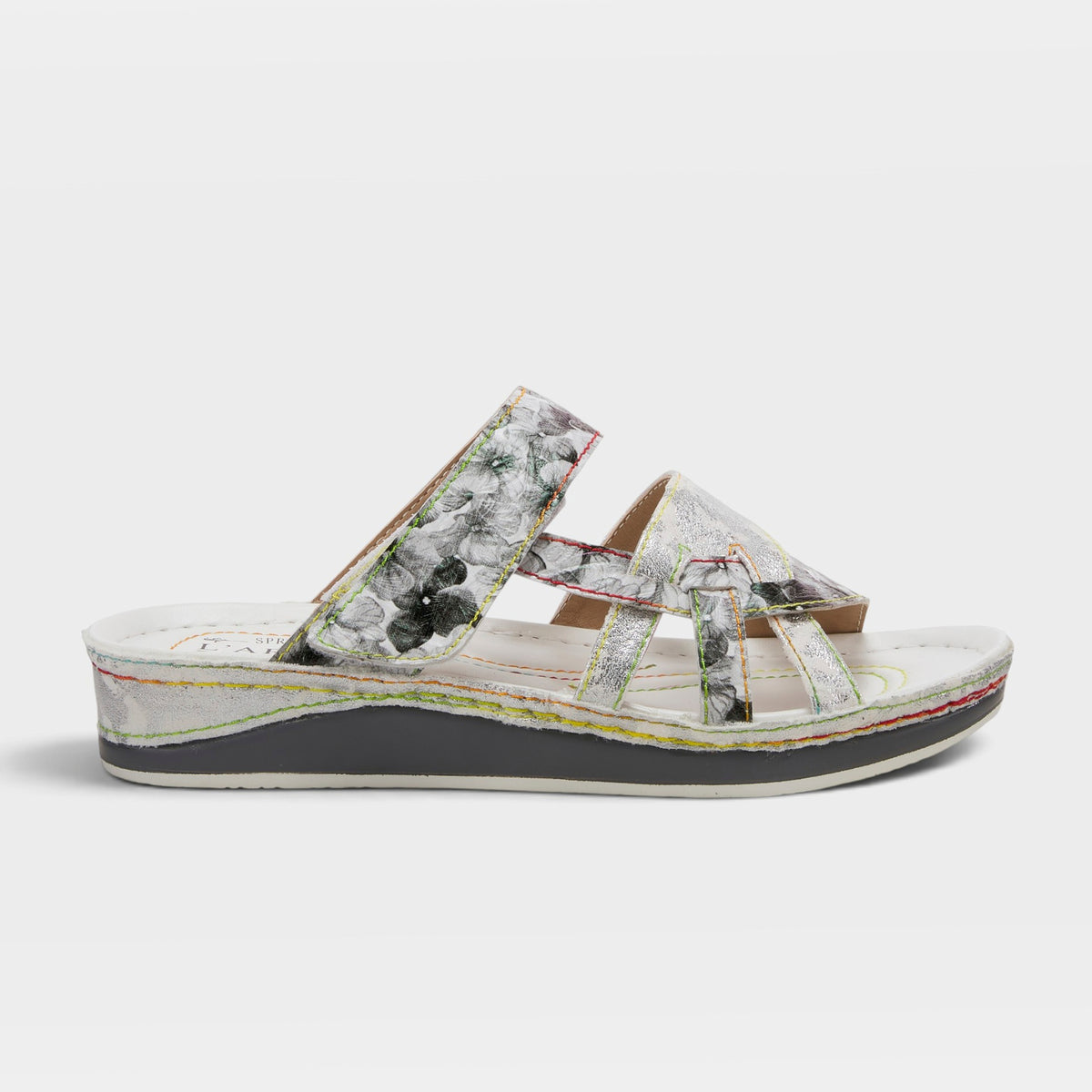 L'Artiste Caiman slide sandals in Silver Multi, hero view