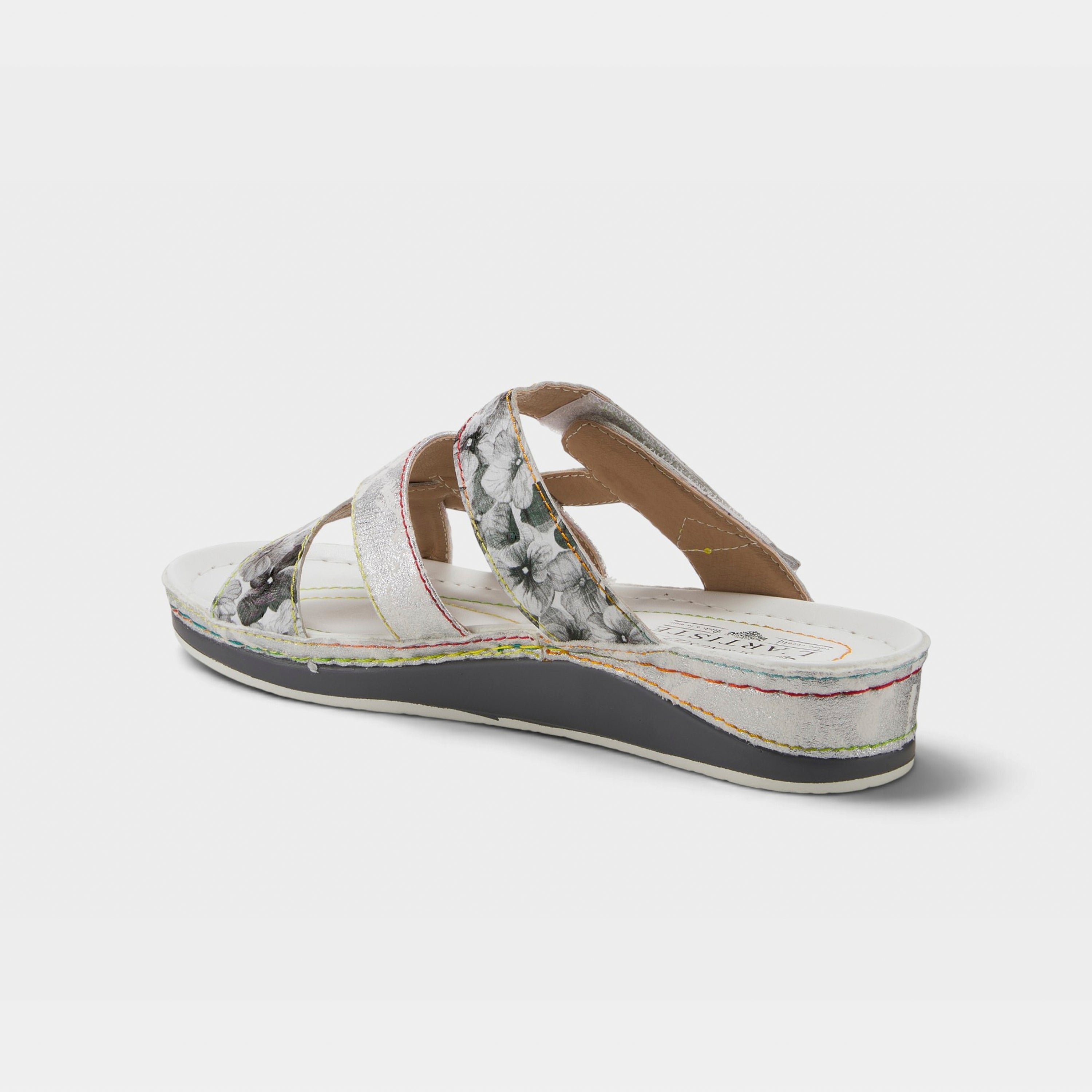 L'Artiste Caiman slide sandals in Silver Multi, alternate angle view