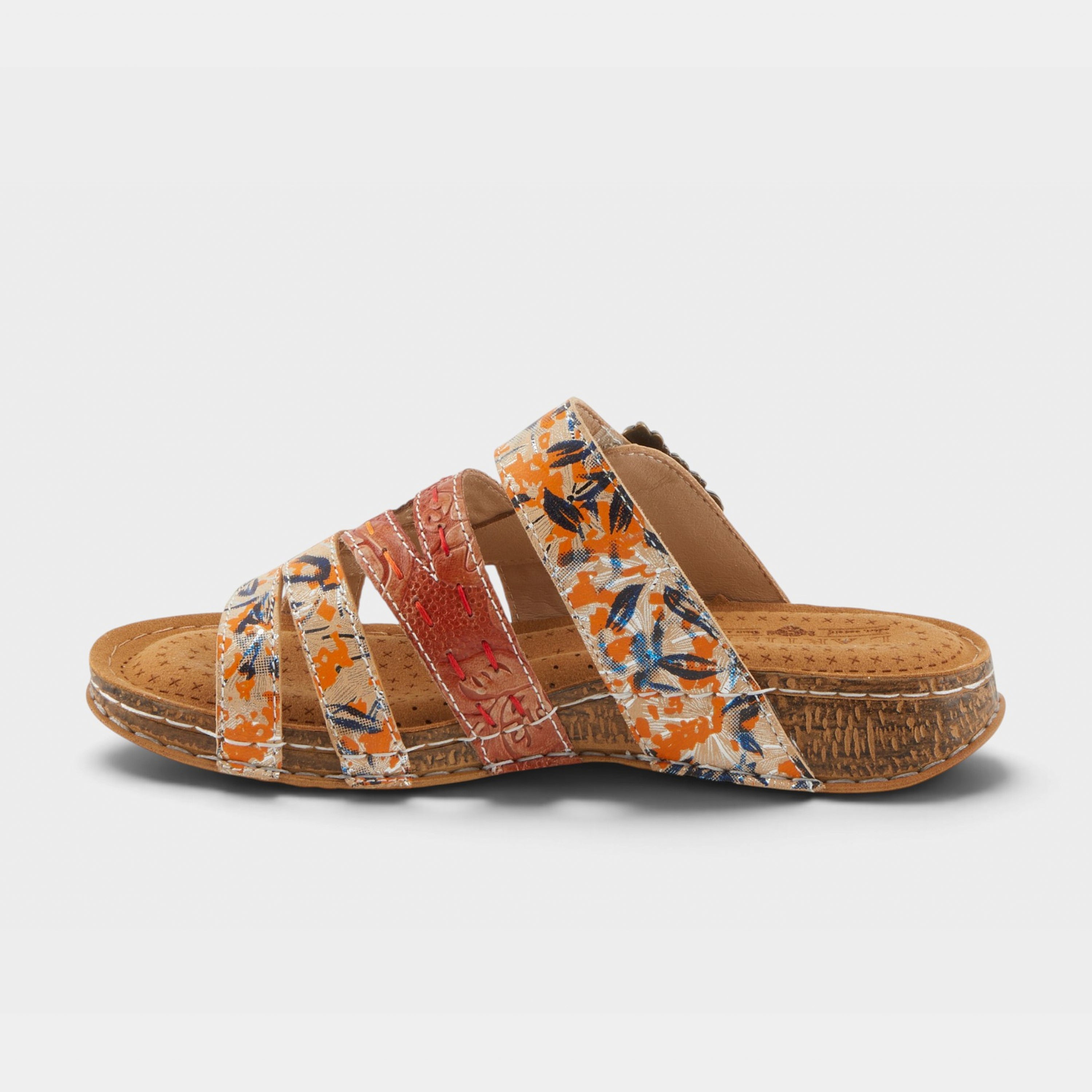 L'Artiste Calamityjay sandals in Camel Multi, side view
