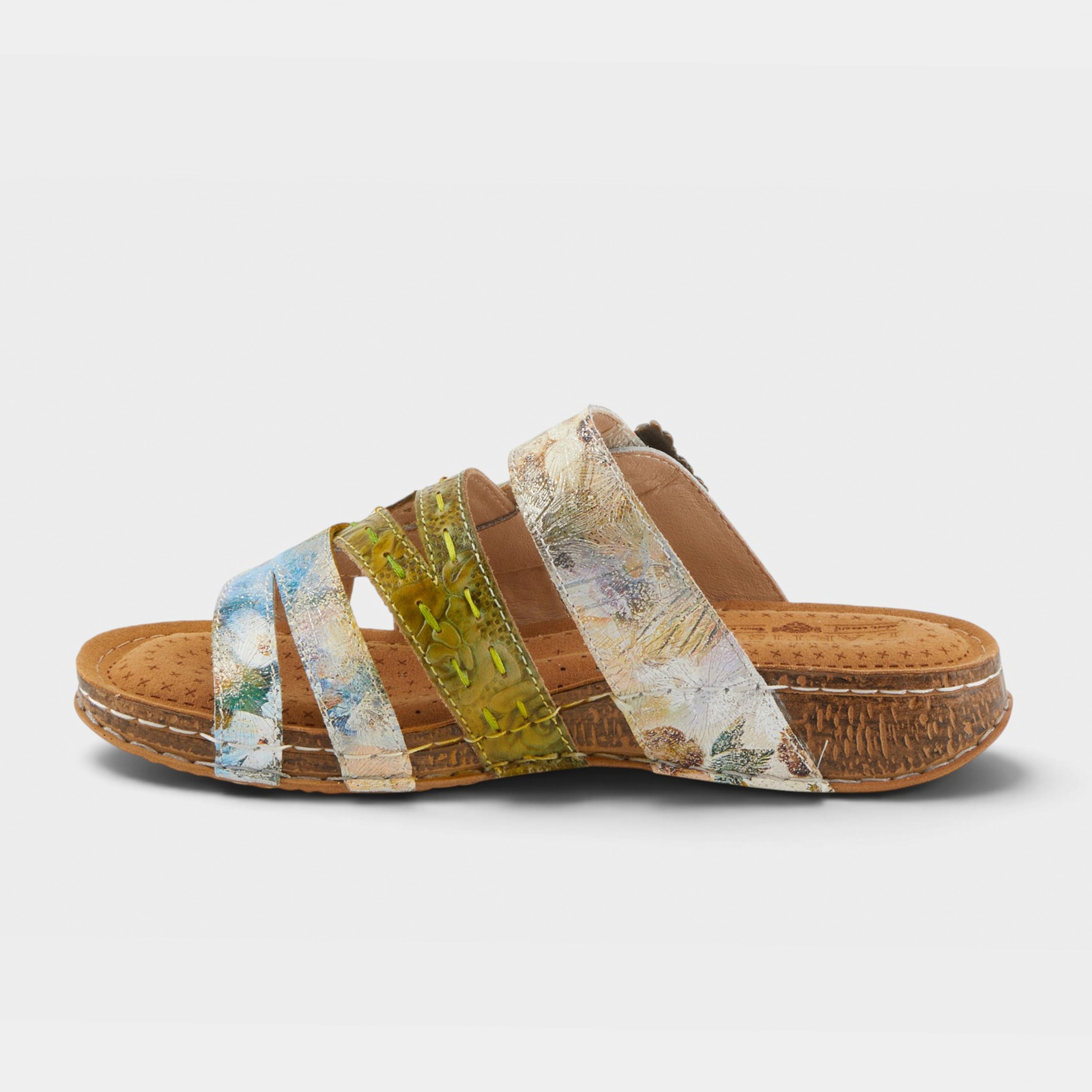L'Artiste Calamityjay sandals in Olive Multi, side view
