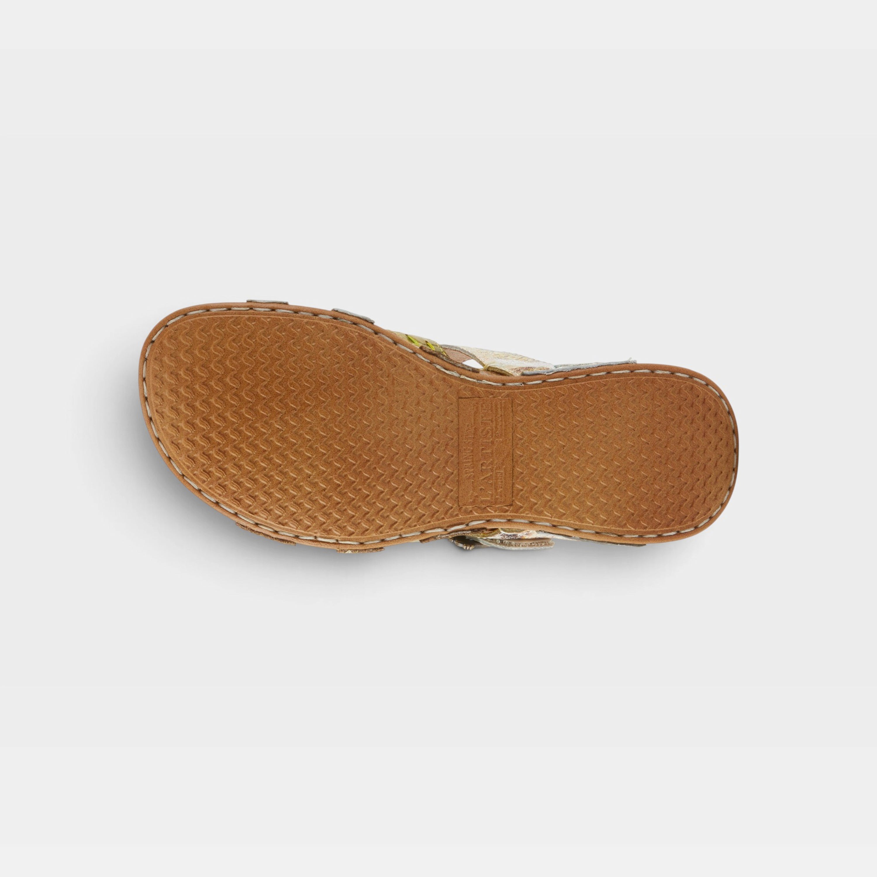 L'Artiste Calamityjay sandals in Olive Multi, outsole view