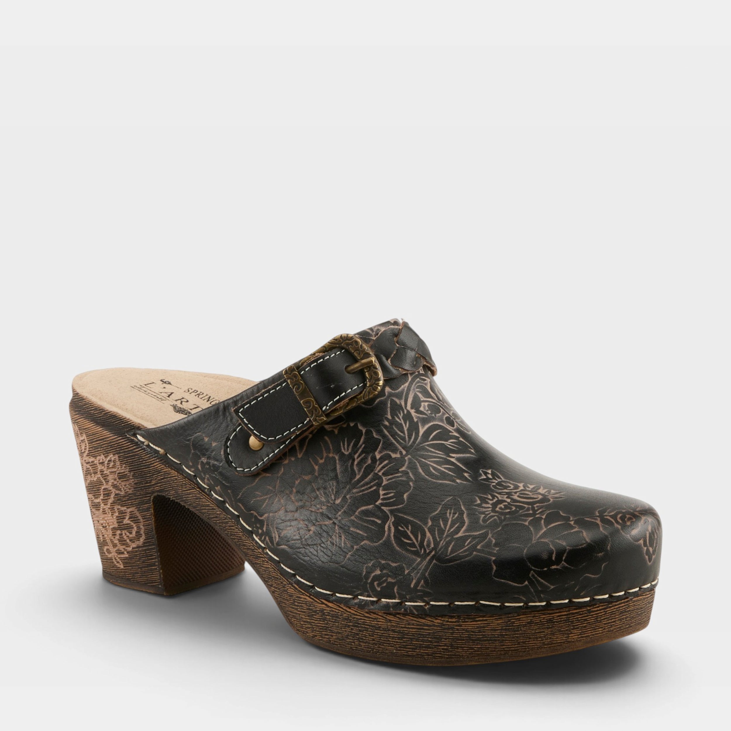 L'Artiste CALLIROE CLOGS in BLACK MULTI, front view