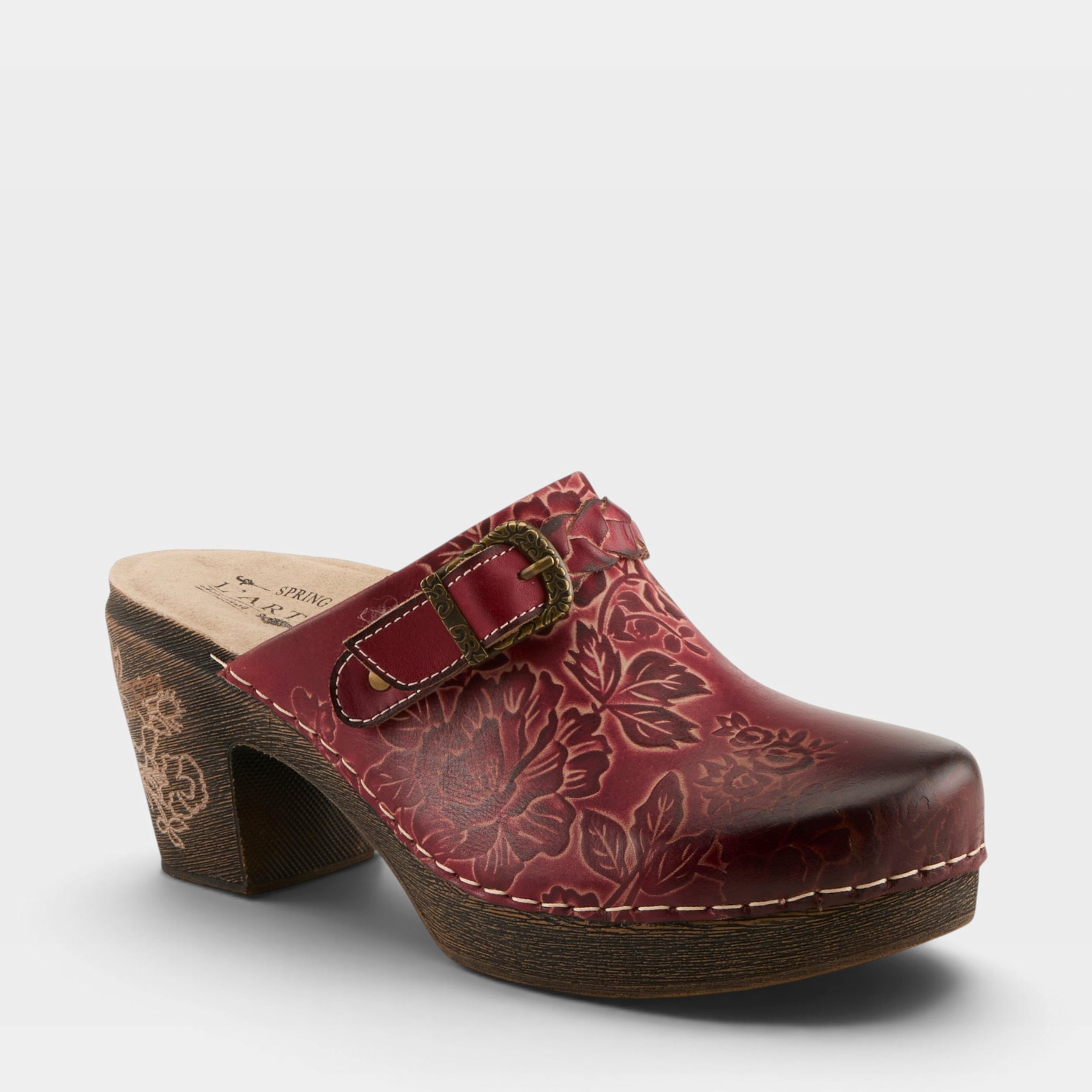 L'Artiste CALLIROE CLOGS in DARK RED MULTI, front view