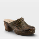 L'Artiste CALLIROE CLOGS in OLIVE MULTI, front view