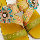 L'Artiste L'ARTISTE CLASSICAL SLIDE SANDALS sandal in yellow multi with handcrafted leather design