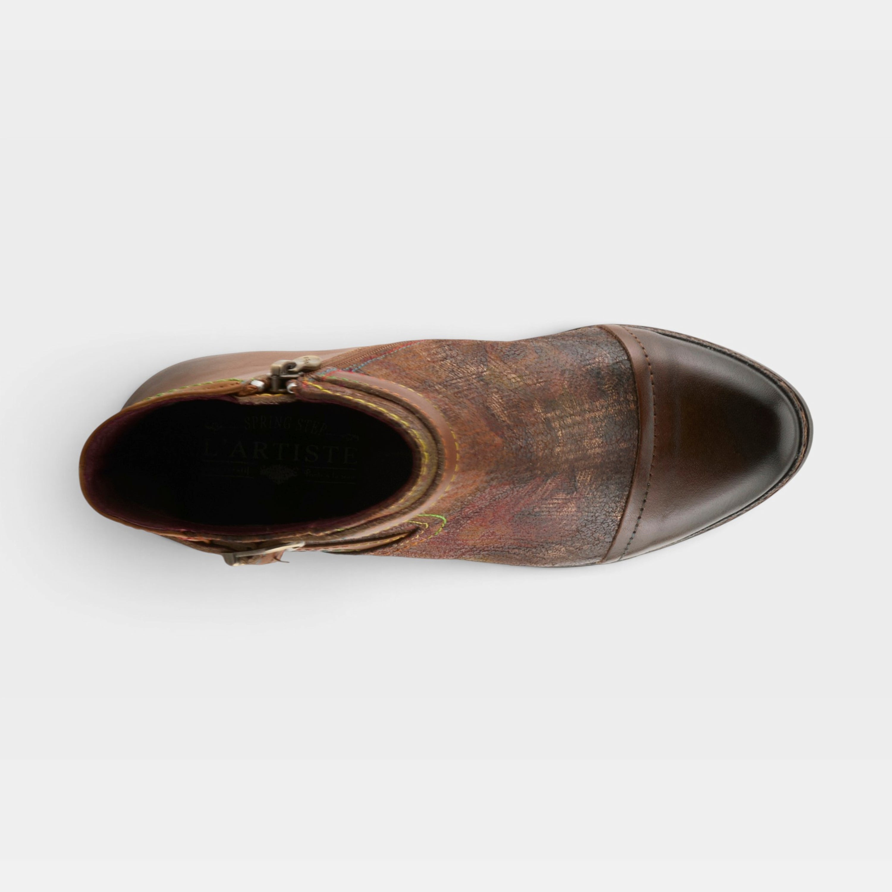 L'Artiste Captivate booties in Brown Multi, top view