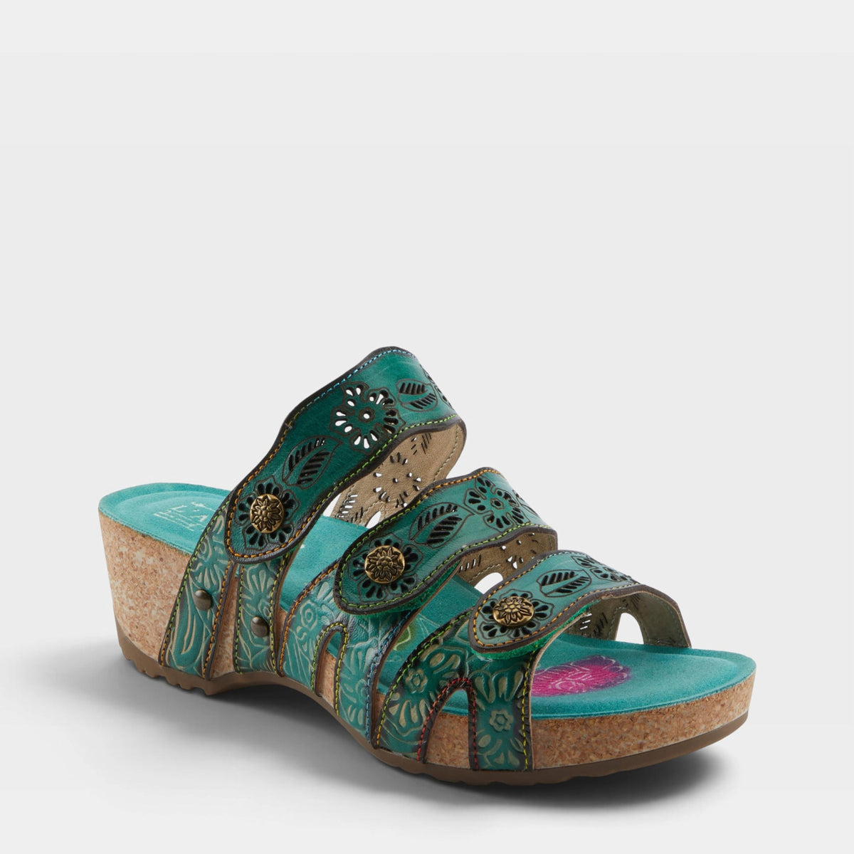 L'Artiste CARBONE SANDALS in GREEN MULTI, front view