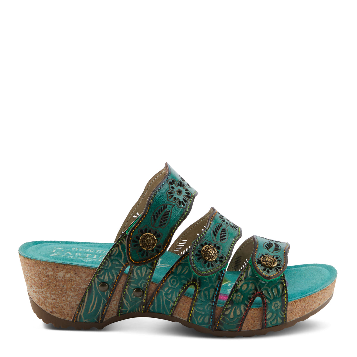 L'Artiste L'ARTISTE CARBONE SANDALS sandal in green multi with handcrafted leather design
