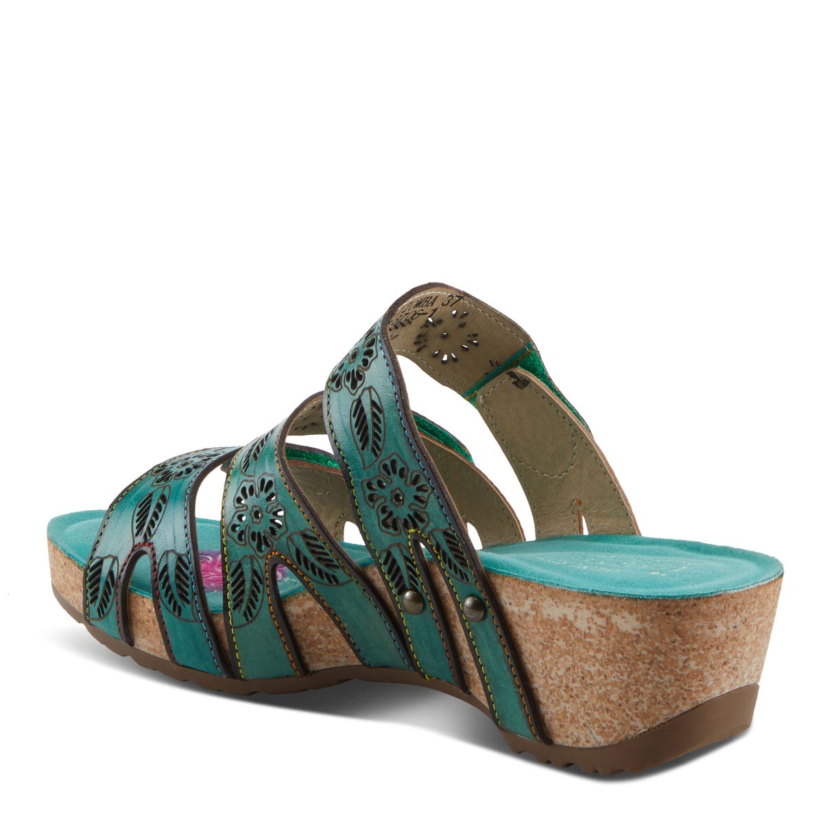L'Artiste L'ARTISTE CARBONE SANDALS sandal in green multi with handcrafted leather design