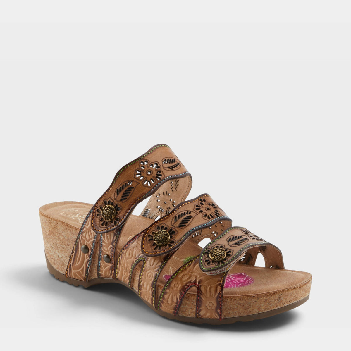L'Artiste CARBONE SANDALS in TAN MULTI, front view