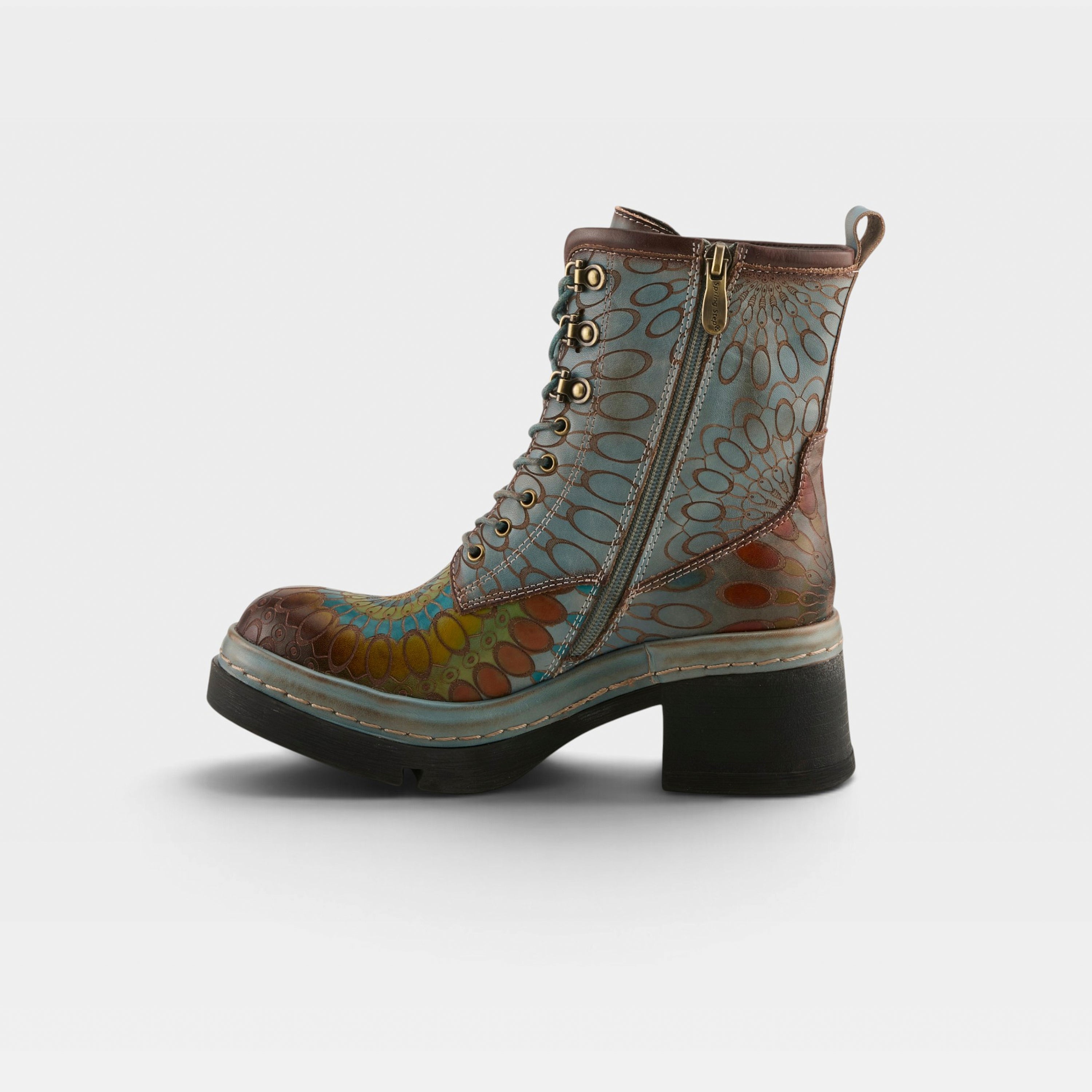 L'Artiste Carnivale boots in Blue Multi, side view