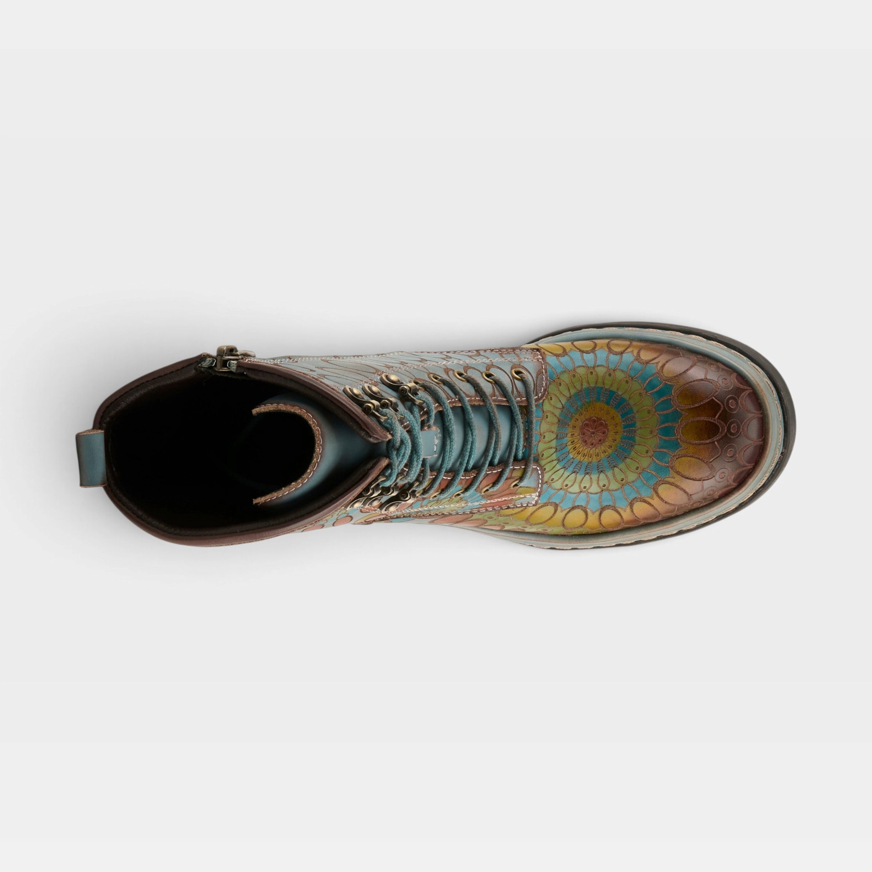 L'Artiste Carnivale boots in Blue Multi, top view