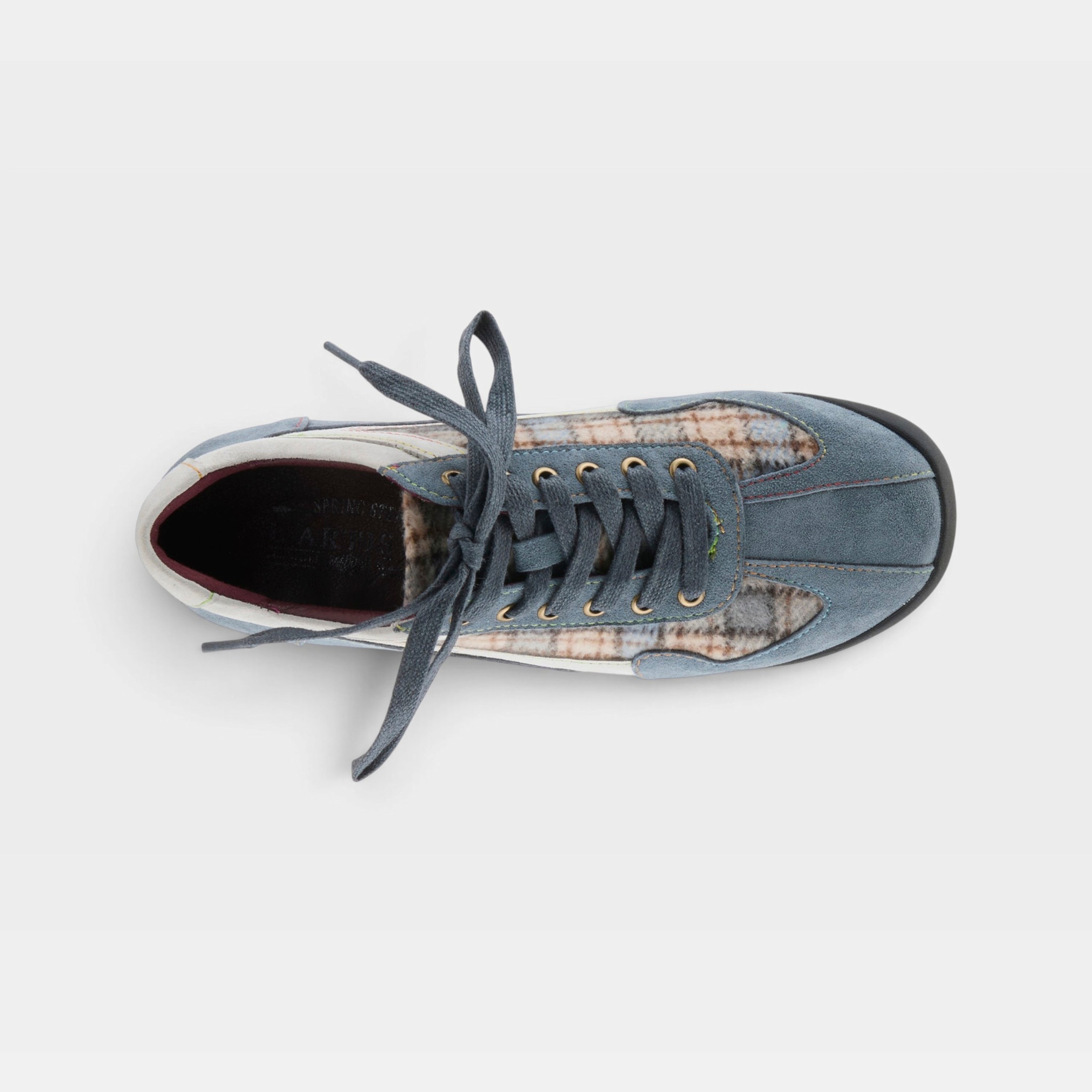 L'Artiste Carpediem sneakers in Blue Multi Suede, top view