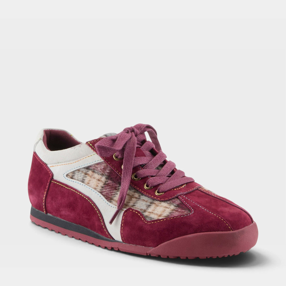 L'Artiste CARPEDIEM SNEAKER SHOE in RED MULTI SUEDE, front view