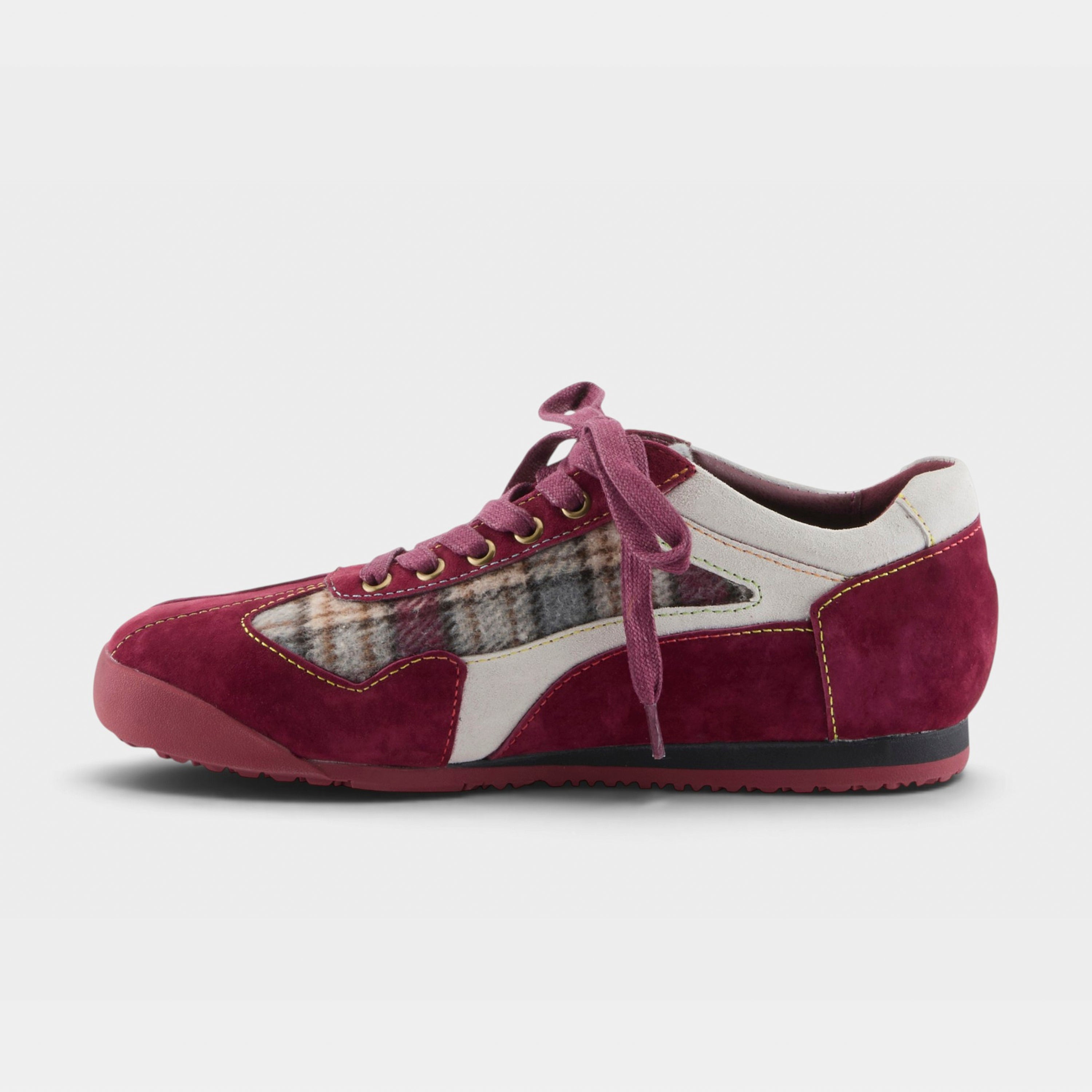 L'Artiste Carpediem sneakers in Red Multi Suede, side view