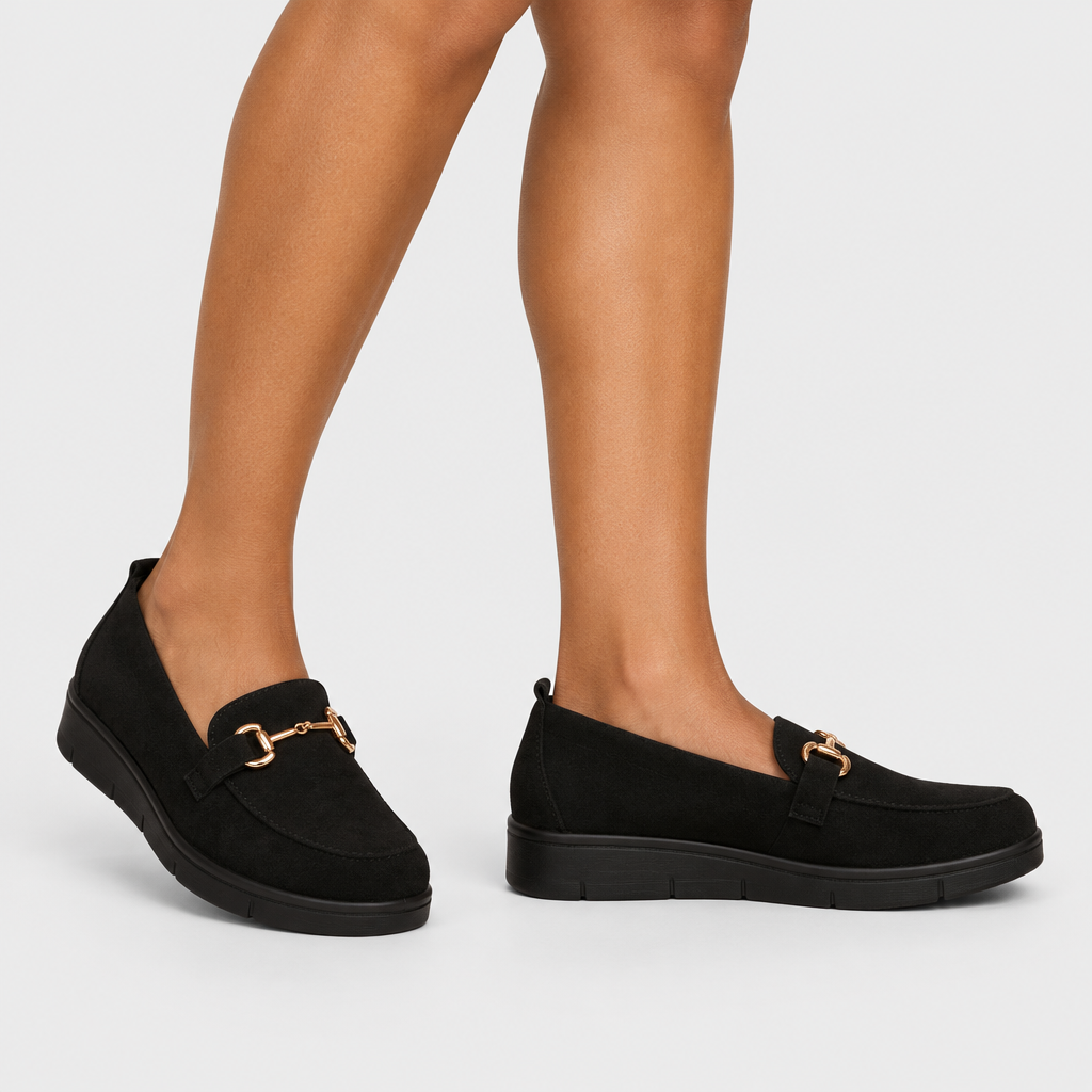 Flexus Cashmeran Black Faux Suede Shoe - on-foot view