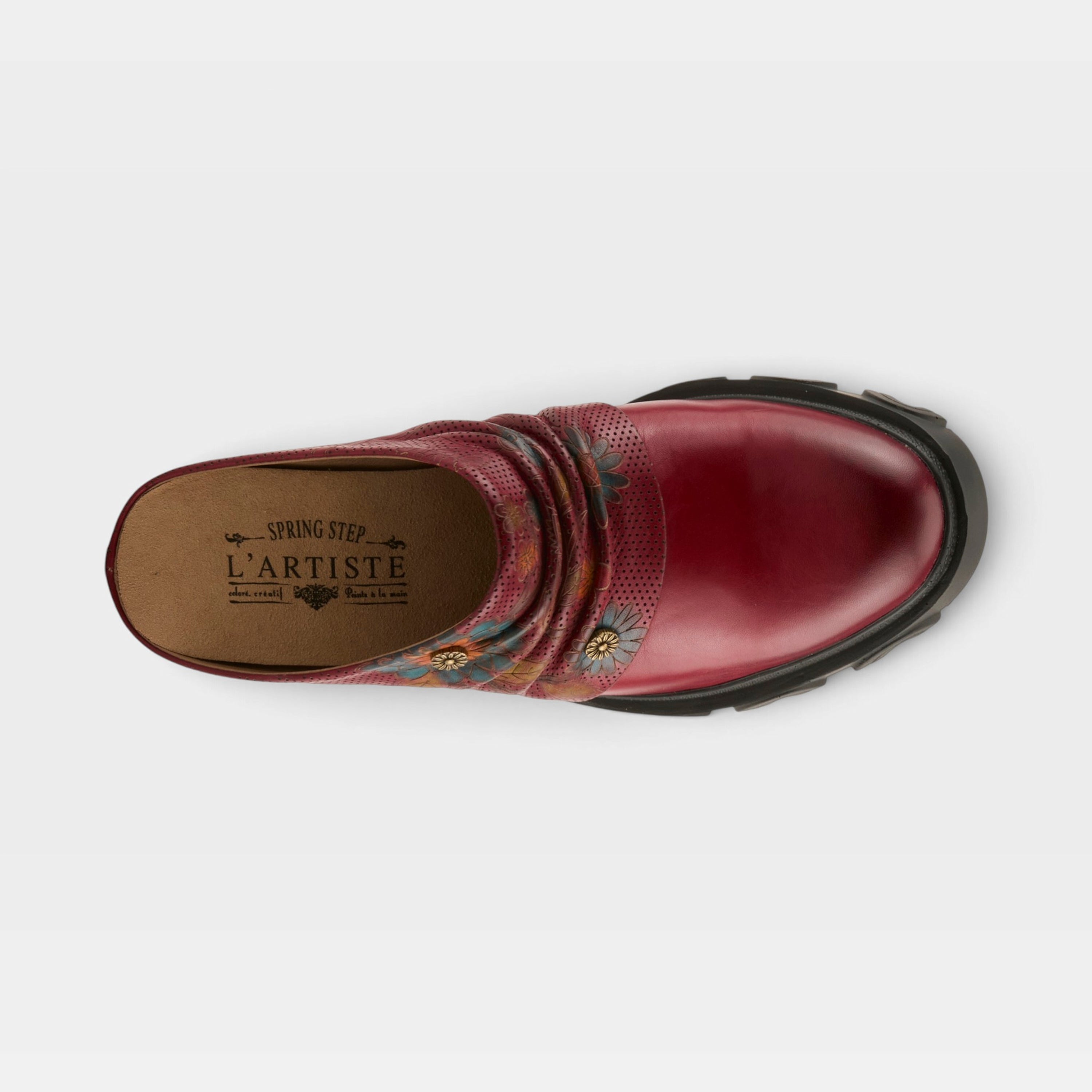 L'Artiste Chemistry shoes in Dark Red Multi, top view