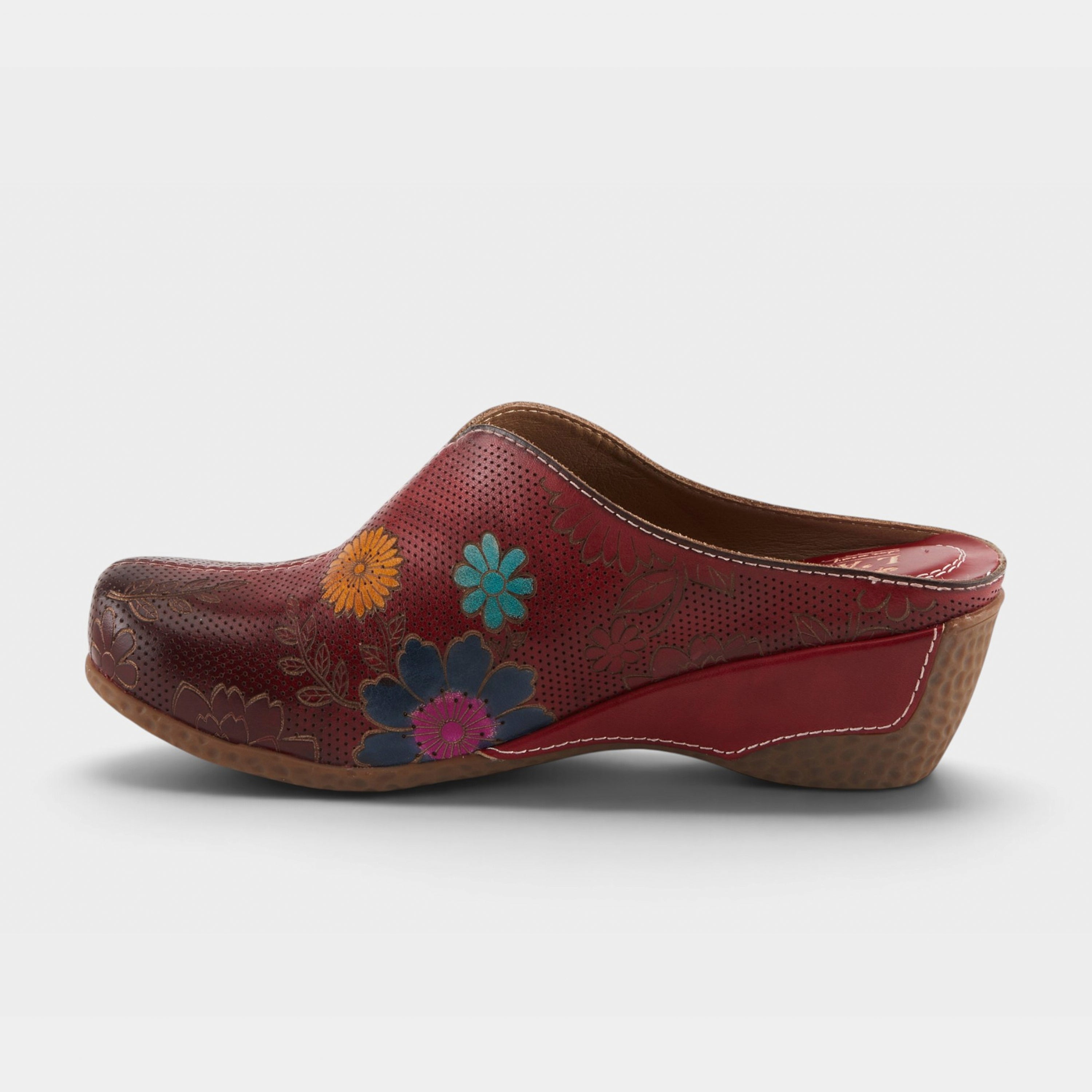 L'Artiste Chienti clogs in Red Multi, side view