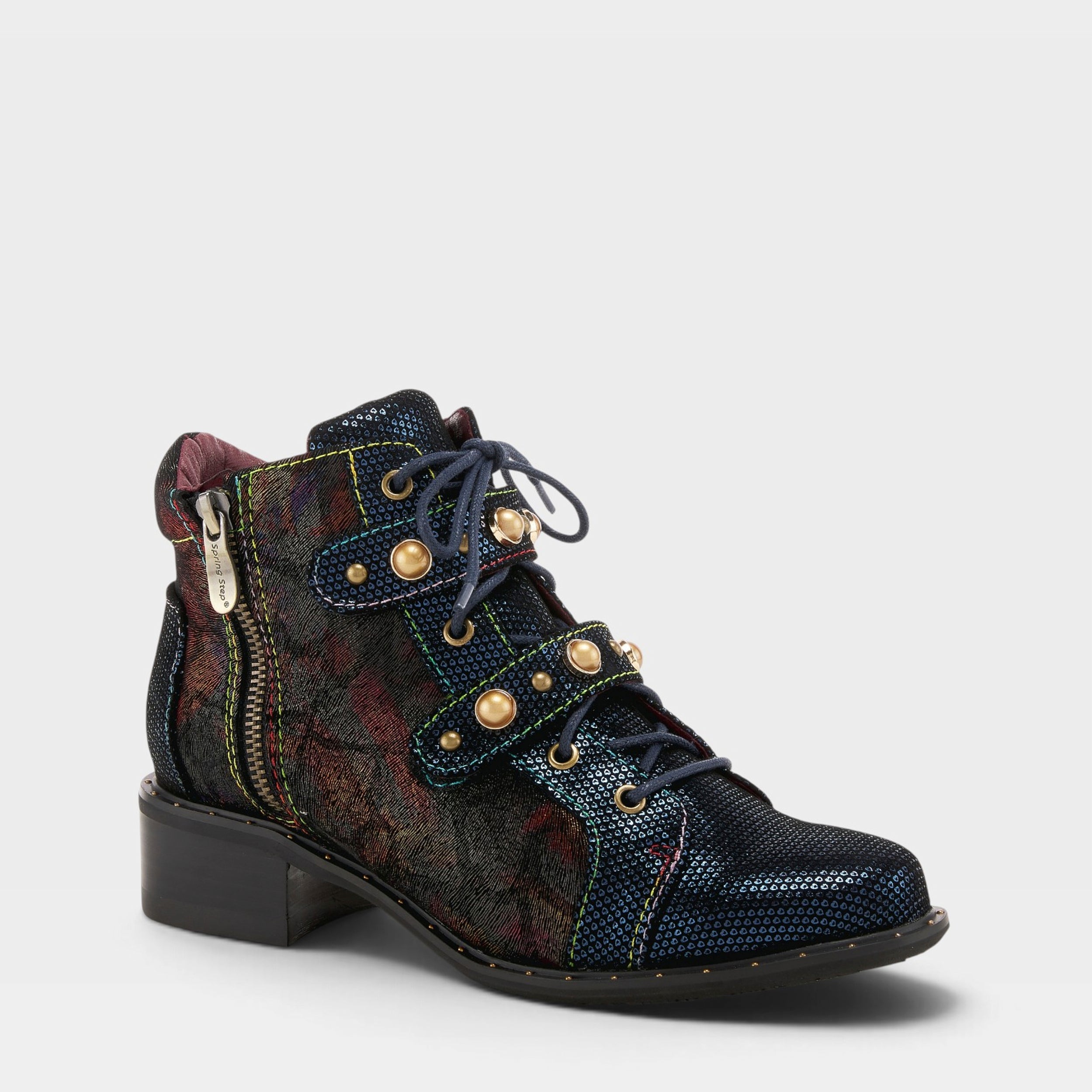 L'Artiste CHRISSY BOOTIES in NAVY MULTI, front view