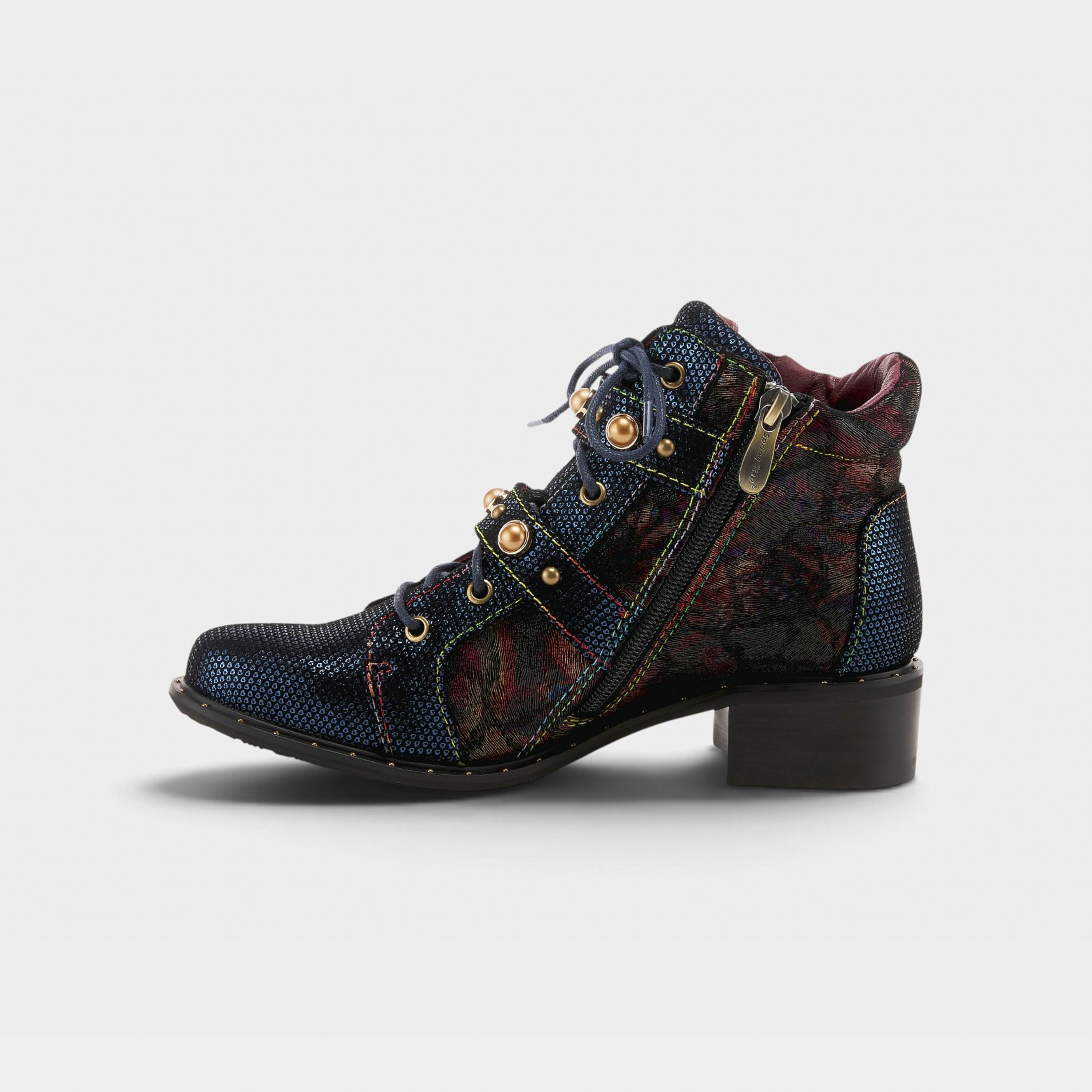 L'Artiste Chrissy booties in Navy Multi, side view