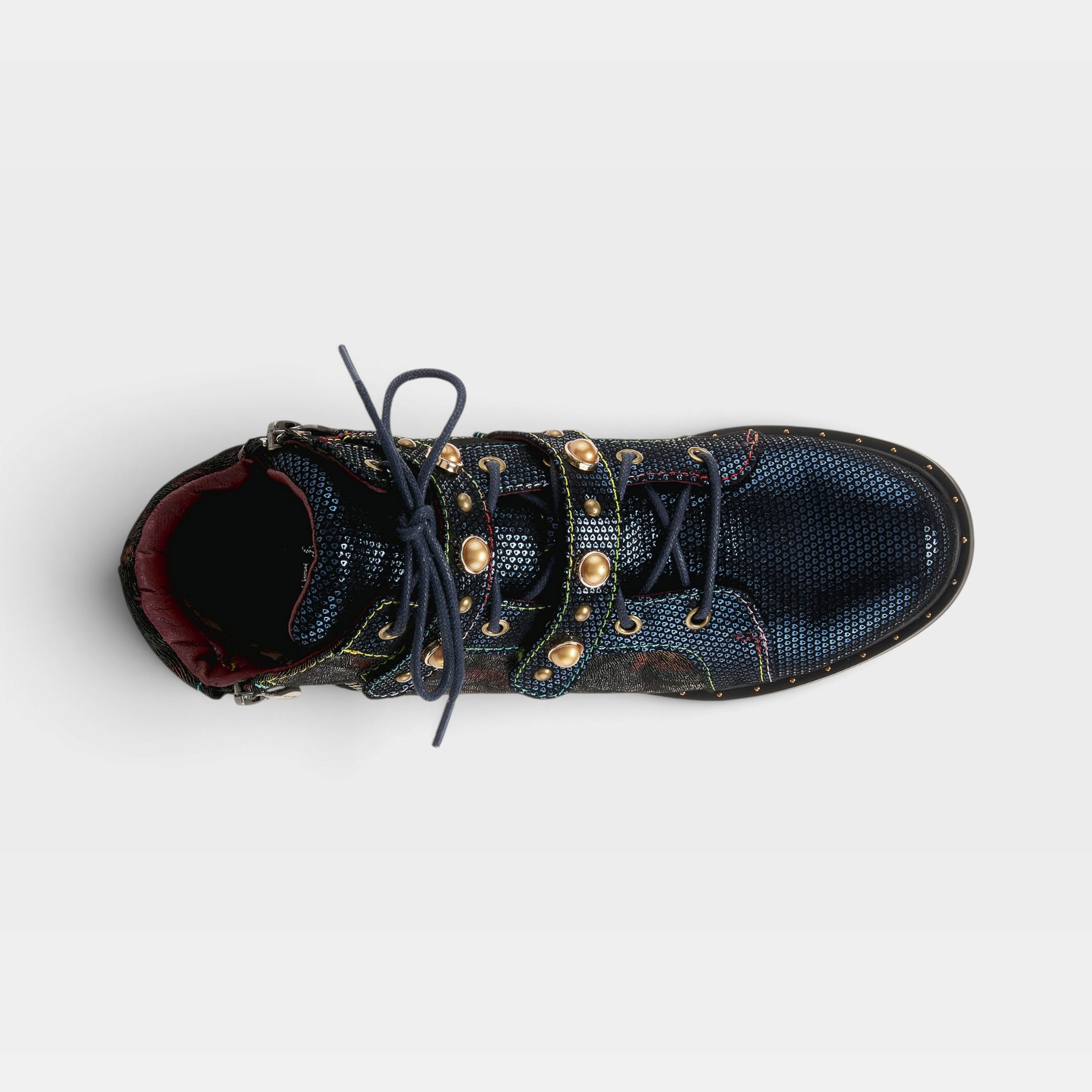 L'Artiste Chrissy booties in Navy Multi, top view