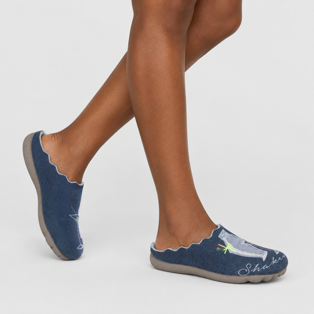 Flexus FLEXUS COCKTAIL SLIPPER comfort shoe in navy with flexible sole - on-foot view