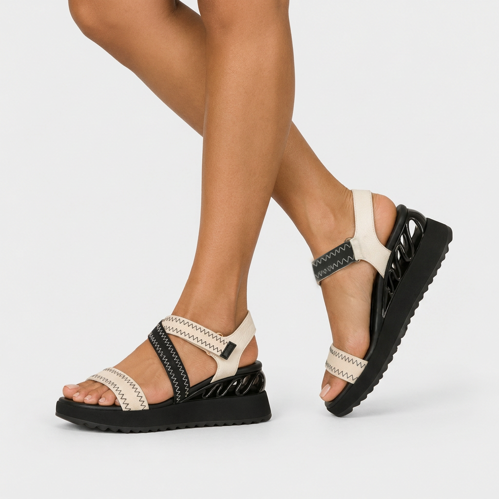 Azura Coolbeans Black Multi Sandal - on-foot view