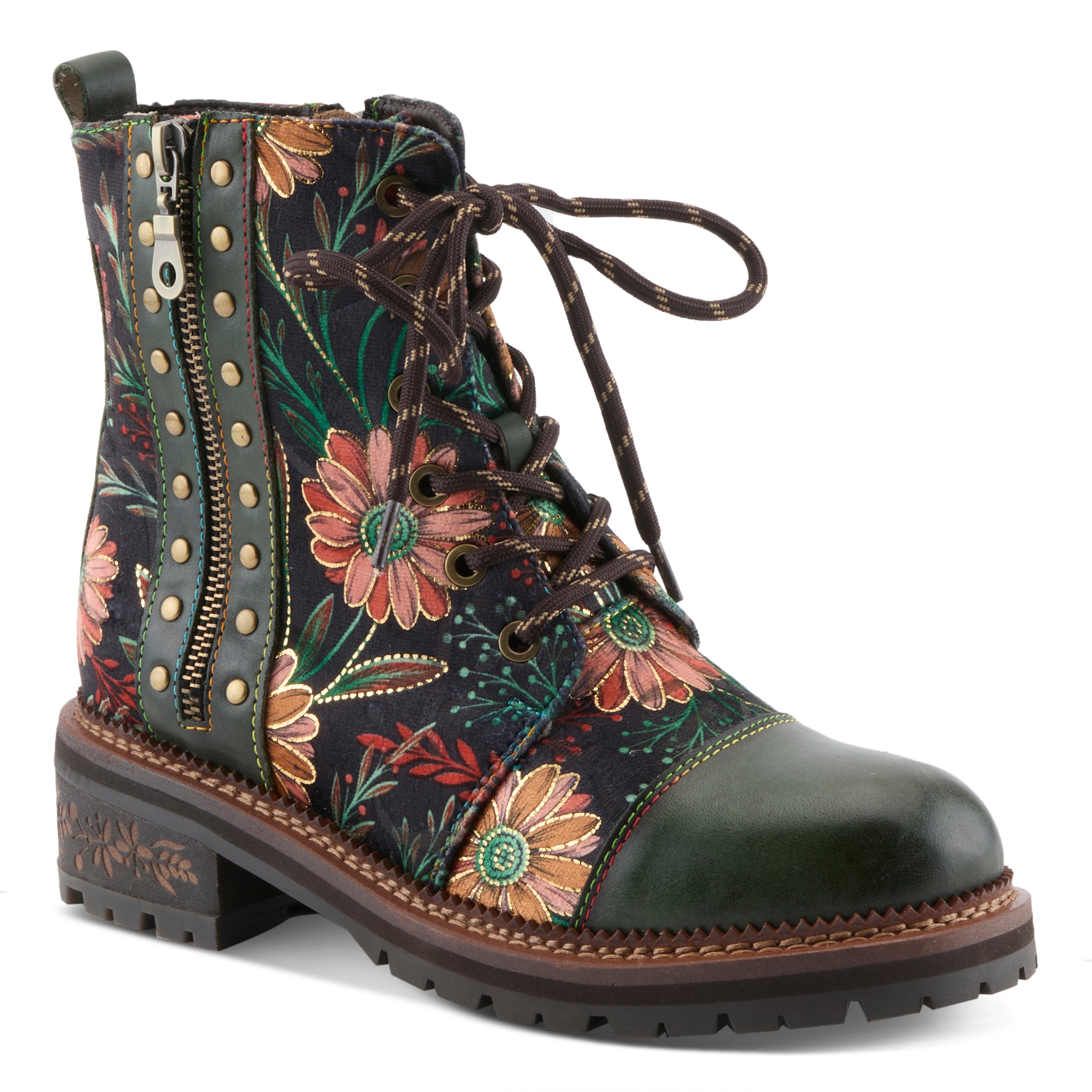 L'Artiste L'ARTISTE CORDEA BOOTS boot in green multi with handcrafted leather design