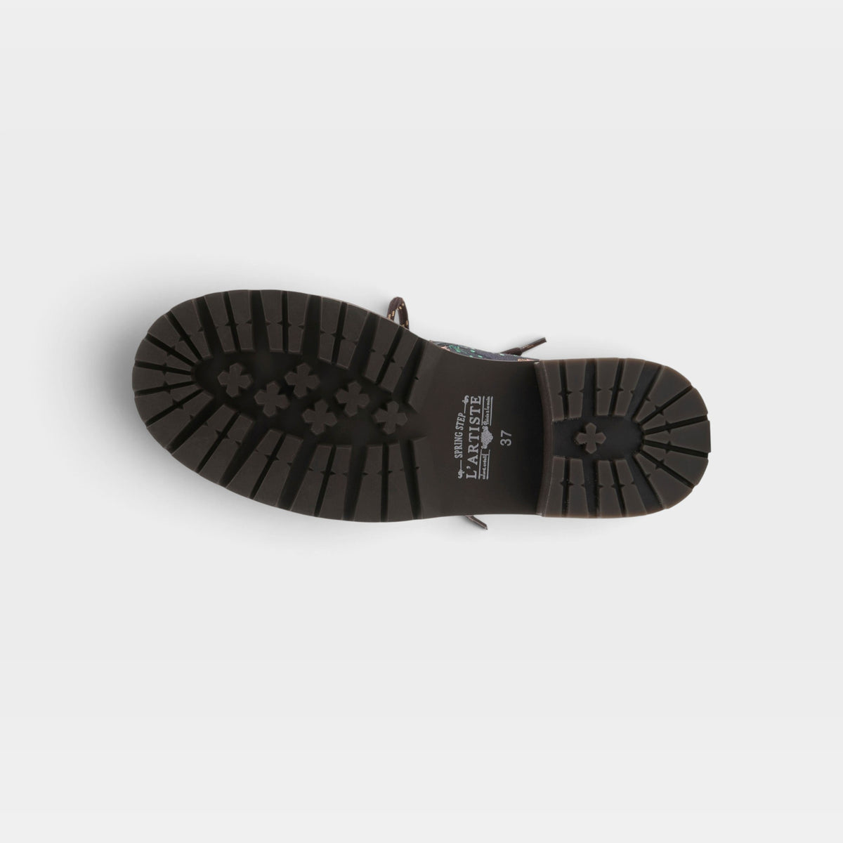 L'Artiste Cordea boots in Green Multi, outsole view