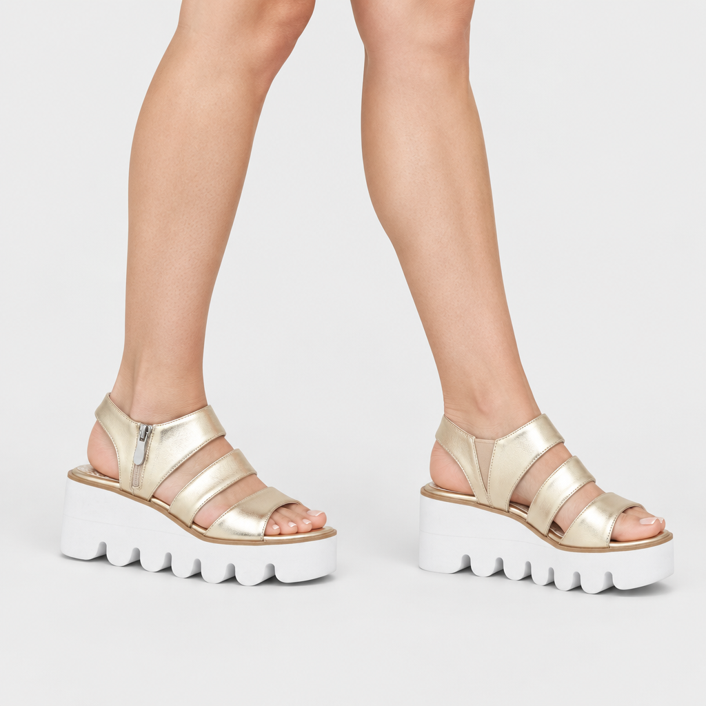 Azura Corrigate Gold Sandal - on-foot view