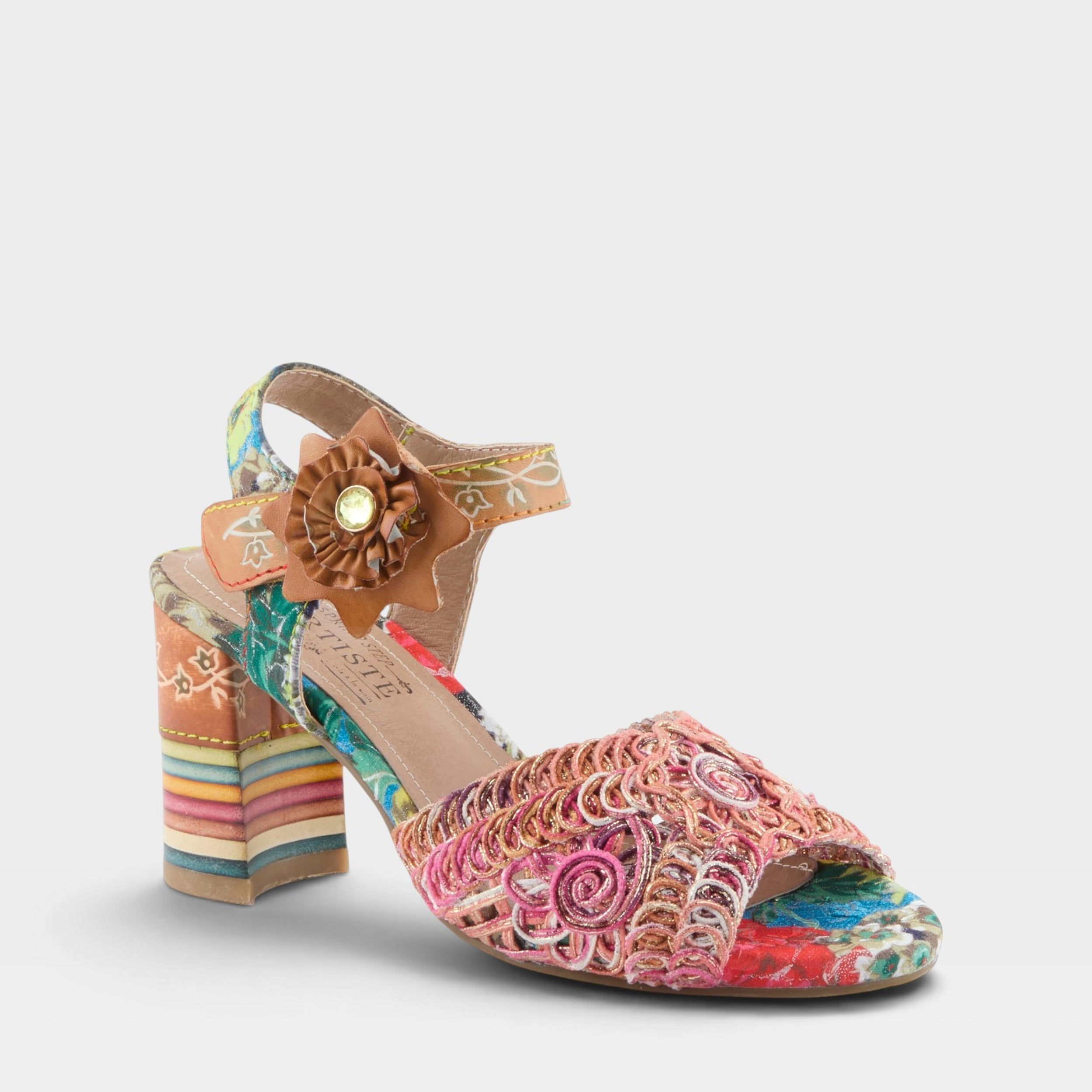 L'Artiste COSMOPLEZE SANDALS in CAMEL MULTI, front view
